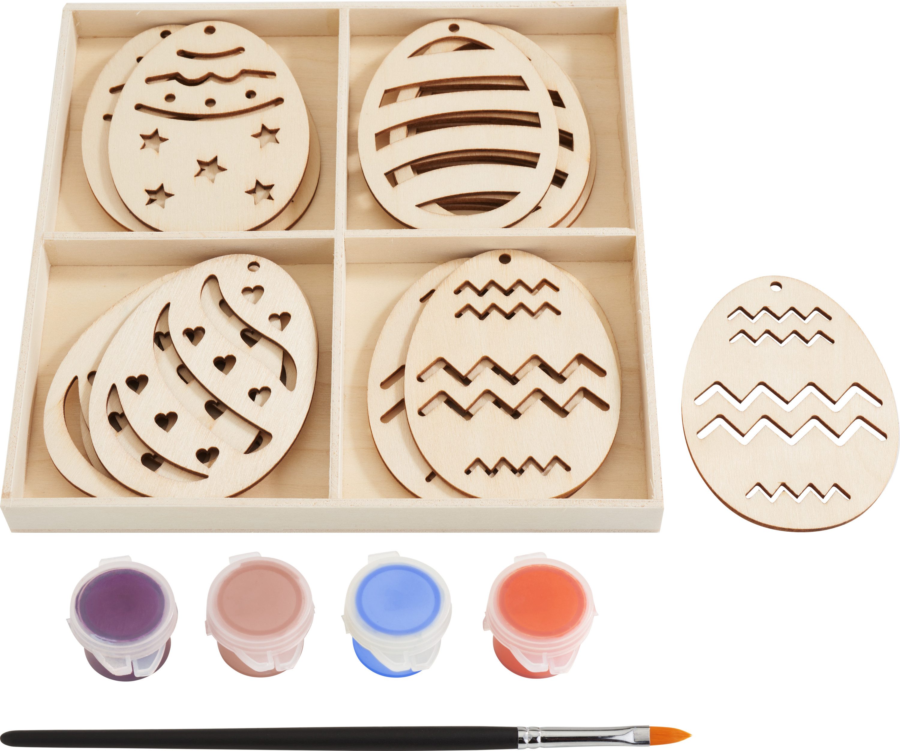 VBS Kreativset VBS Holzmotive 'Eier' mit Farbe und Pinsel, (21-tlg)