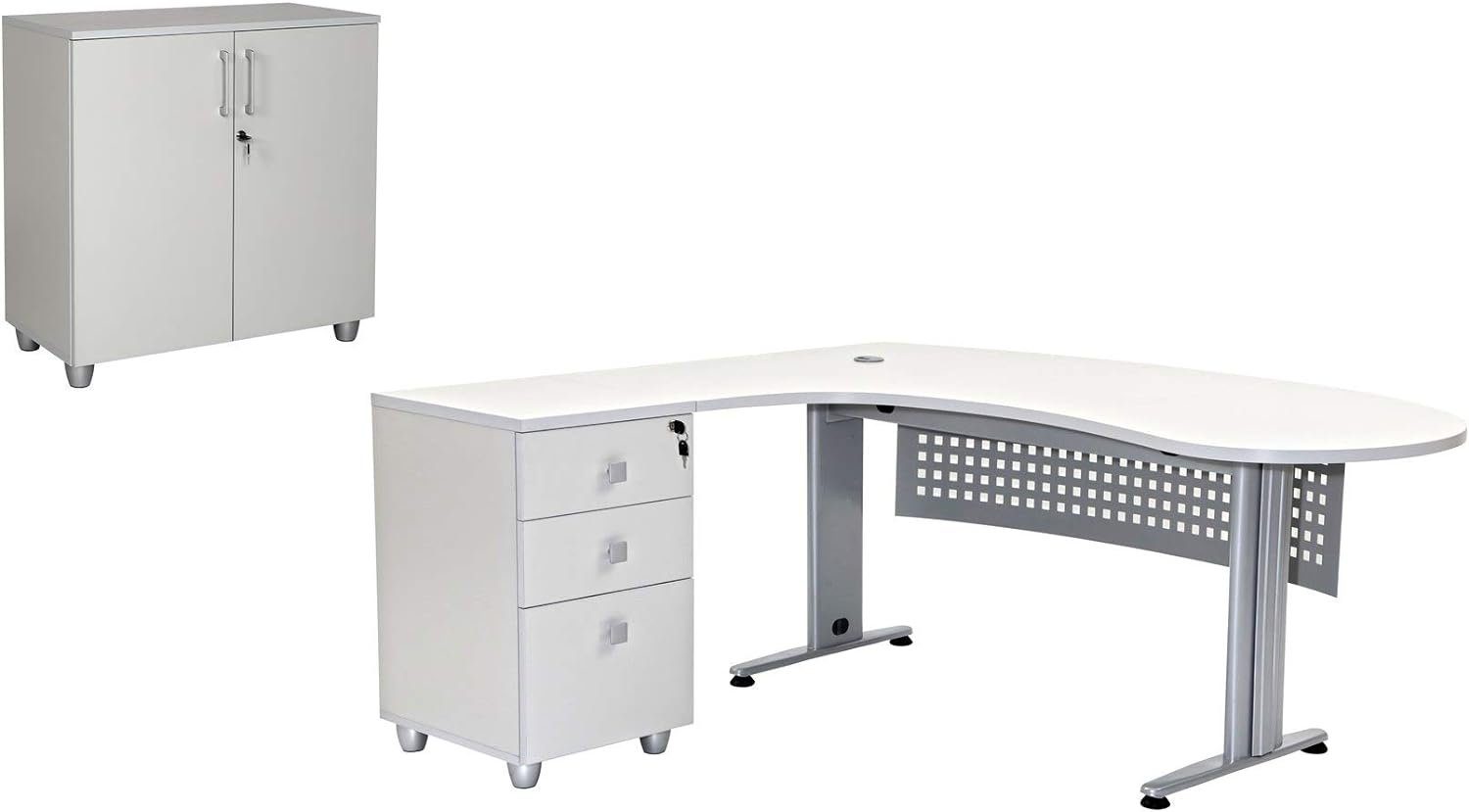 Furni24 Schreibtisch Schreibtisch Set 1 GELA, grau Dekor, links gewinkelt, inkl. 3 Artikel