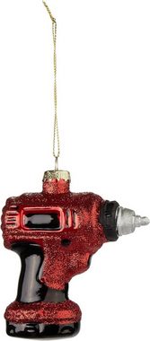 BRUBAKER Weihnachtsbaumkugel Akkuschrauber Rot - Handbemalte Weihnachtskugel aus Glas - Baumkugel (1 St), Christbaumschmuck für Handwerker - Weihnachtsdeko Anhänger Figur