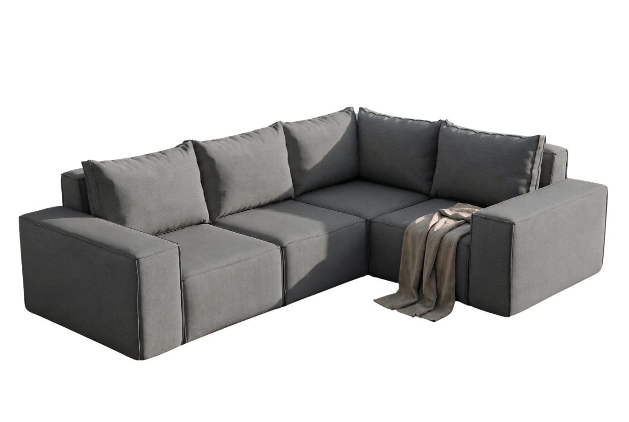 Friderik-EU Gartensofa Garten-Ecksofa 246x181 cm, wasserdichter Bezug, 5 Sitzplätze, moderne Jeans-Optik, einfache und schnelle Montage