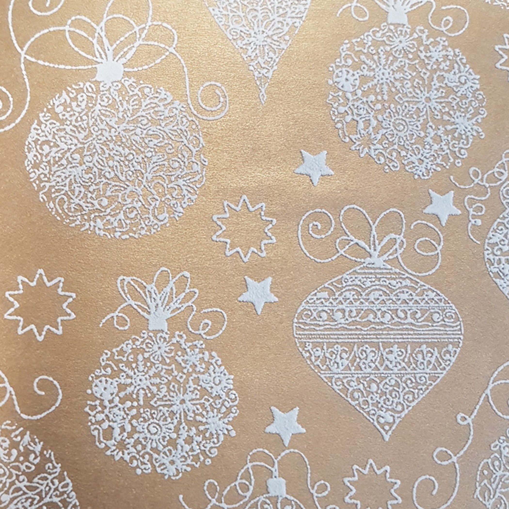 Star Geschenkpapier, Weihnachtskugeln 3D gold Rolle weiß x 2m / 70cm Geschenkpapier Motiv