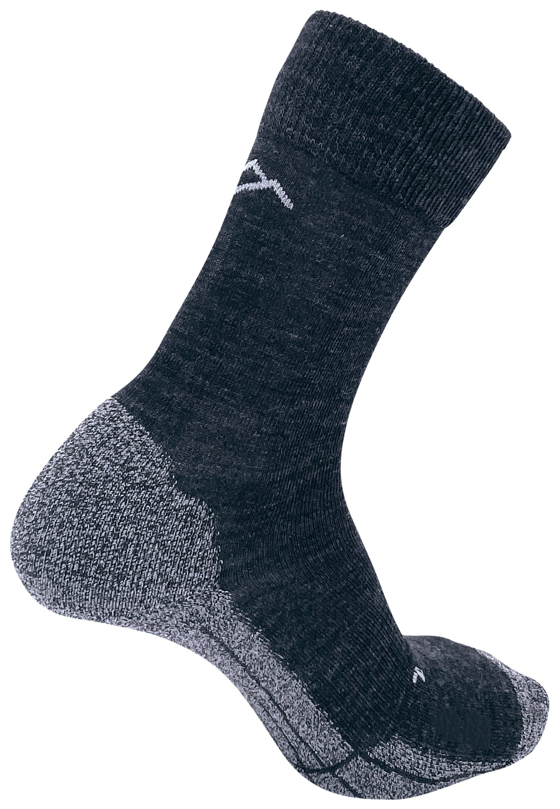 Vohenstrauß und Blasenschutz druckfreiem aus (1-Paar) Grau DRASSN Bündchen Merino Wolle, Herren und mit Damen Wandersocken