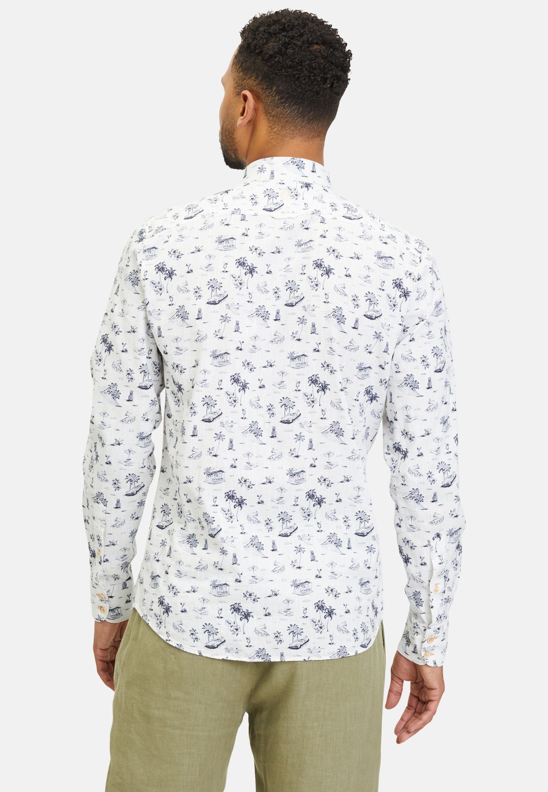 Baumwolle sons Langarmhemd mit Hemd 100% Print Beach & colours Knopfleiste,