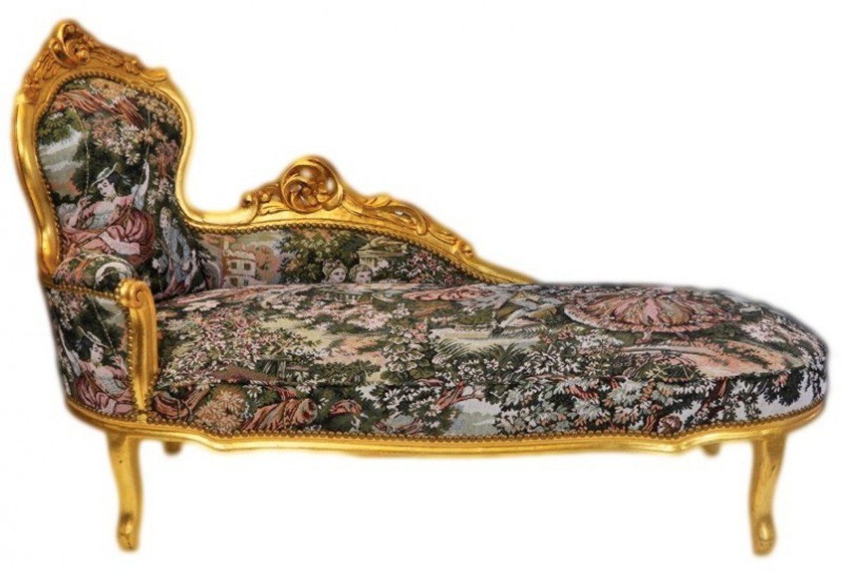 Casa Padrino Chaiselongue Barock Gold / Gobelin Chaiselongue Möbel - Muster Liege Lounge Recamiere