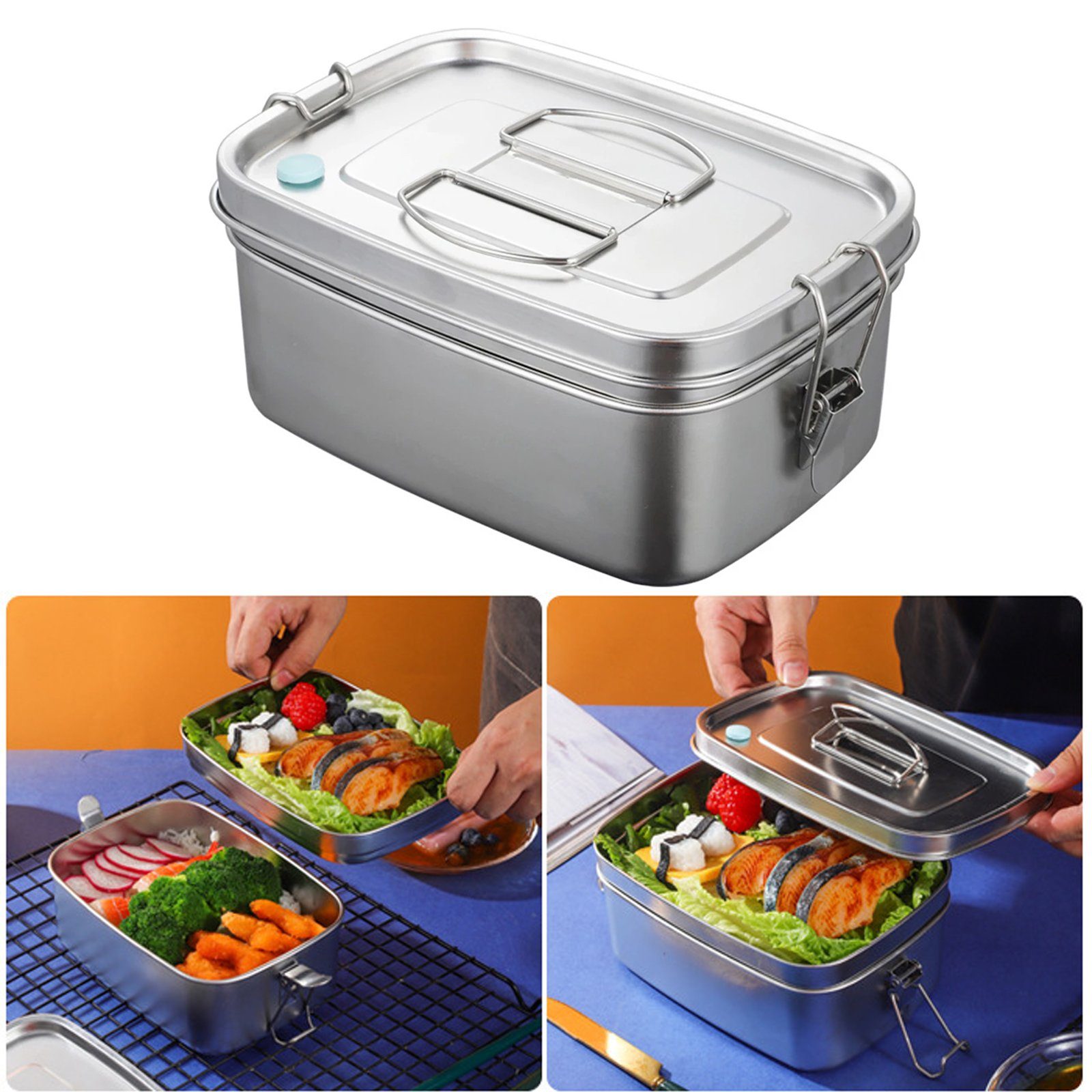 TWSOUL Lunchbox Doppelschicht Brotdose 8CM Edelstahl 8 1500ML, Frühstücksbox 13 x x