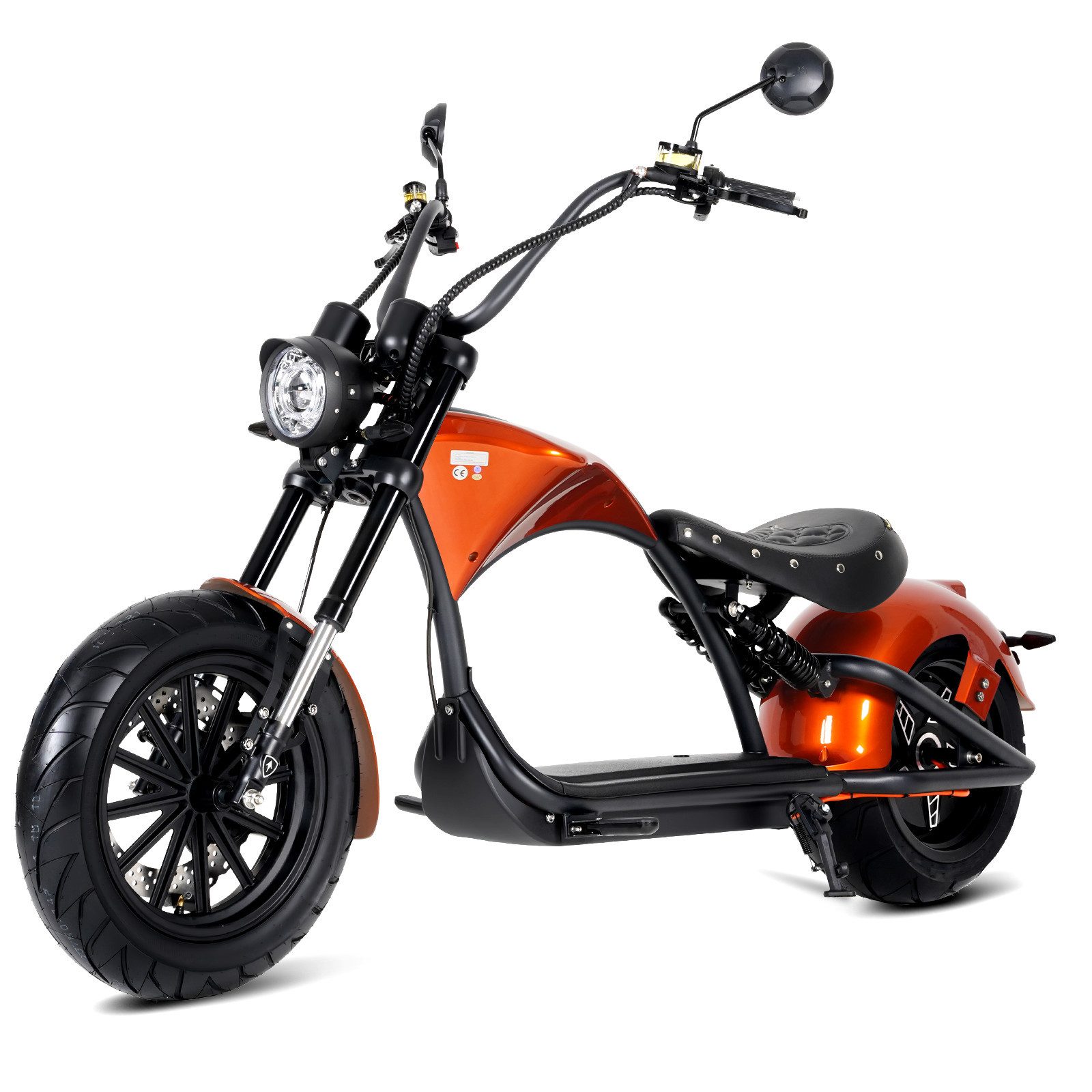 Vankel E-Motorroller M1P E-Chopper 2000W, 1800Wh, 80km Reichweite, Retro-Elektro-Scooter, 2000 W, 45 km/h, Straßenzugelassener E-Chopper für Stadt & Freizeit, & 200kg Zuladung