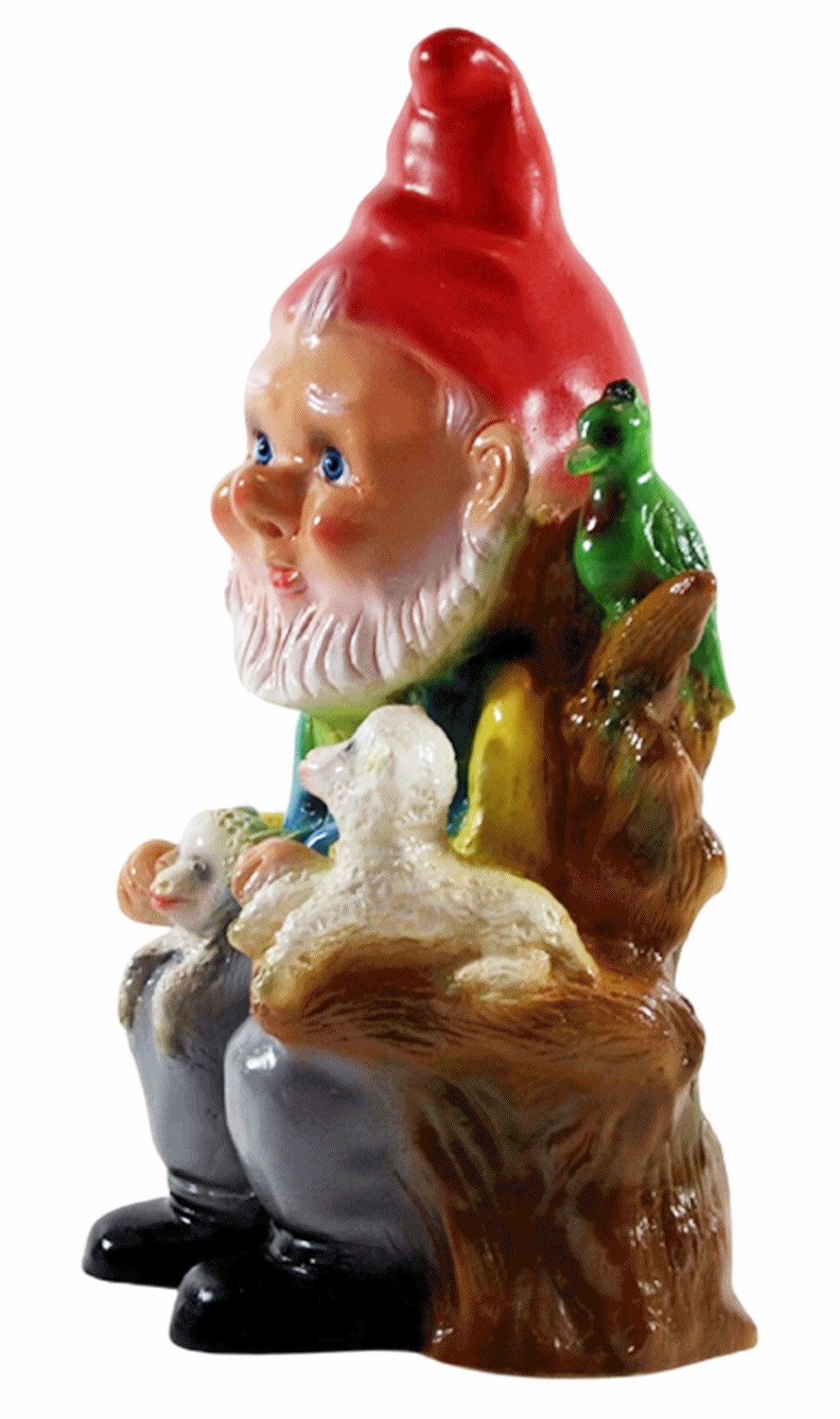 Rakso Oskar Schneider GmbH Gartenzwerg Deko Figur Zwerg H 30 cm Gartenzwerg mit 2 Lämmern und Papagei stehend