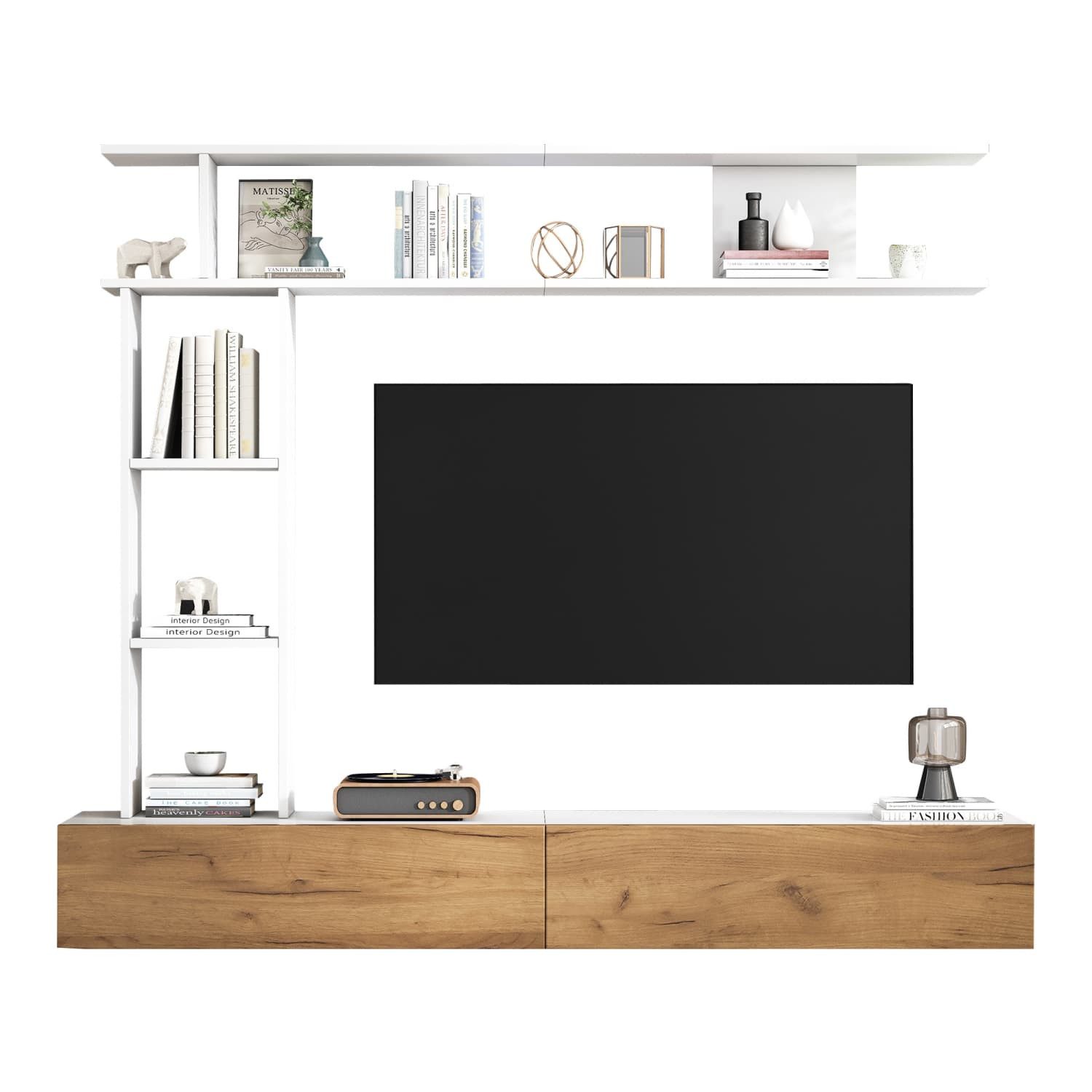 autolock TV-Schrank TV Wohnwand-Set mit Vitrinen,inkl.TV-Board,Standregal und Wandregal 180*35*22.5cm,TV Wohnzimmermöbel-Set,TV-Schrank,stehend/hängend
