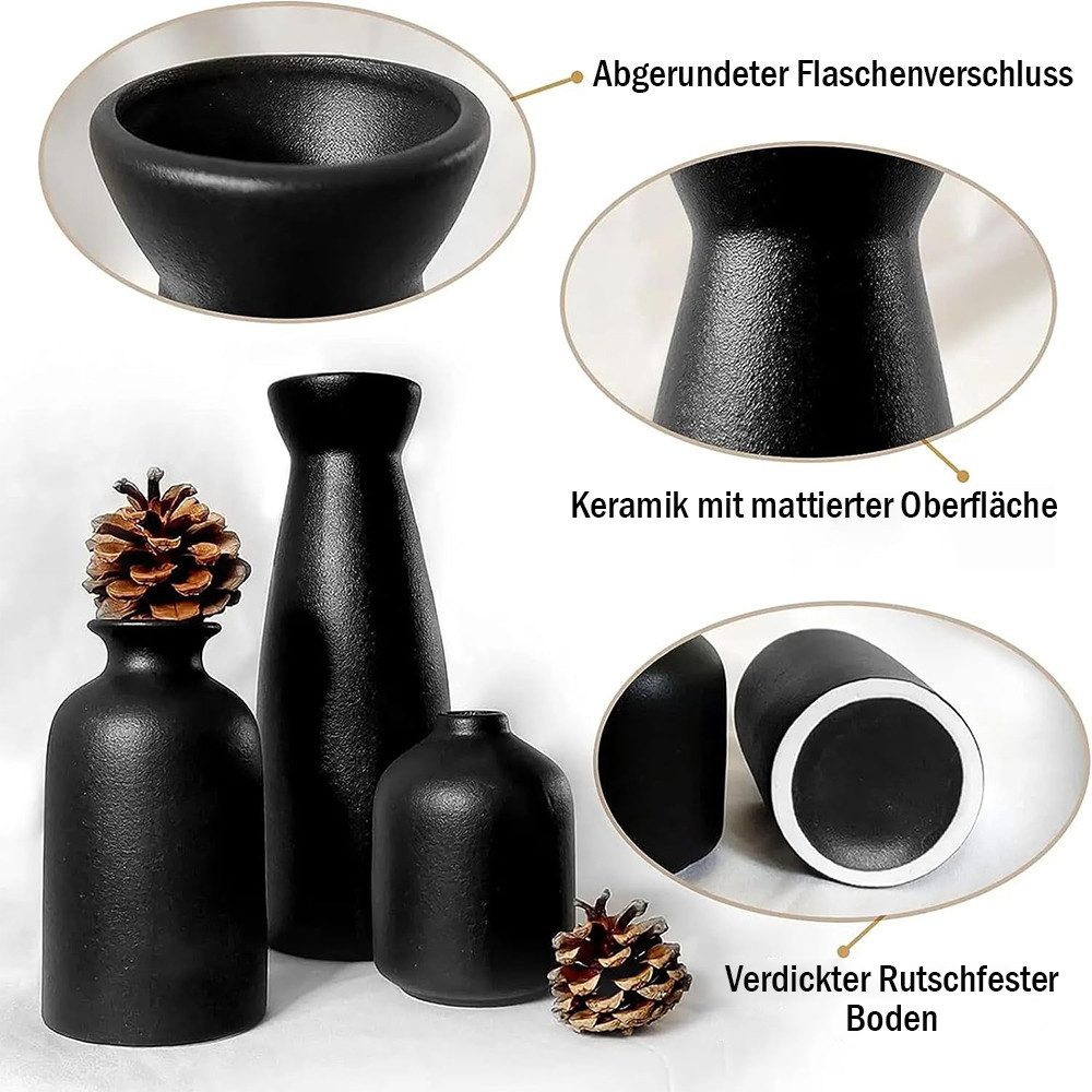 TUWENA Dekovase 3er-Set Keramik Vasen, Blumenvasen Moderne Deko Aesthetic Nordic Stil (3 St), Für Pampas Grass & Getrocknete Blumen, für Tisch, Bücherregal, Man – Bild 3 von 5