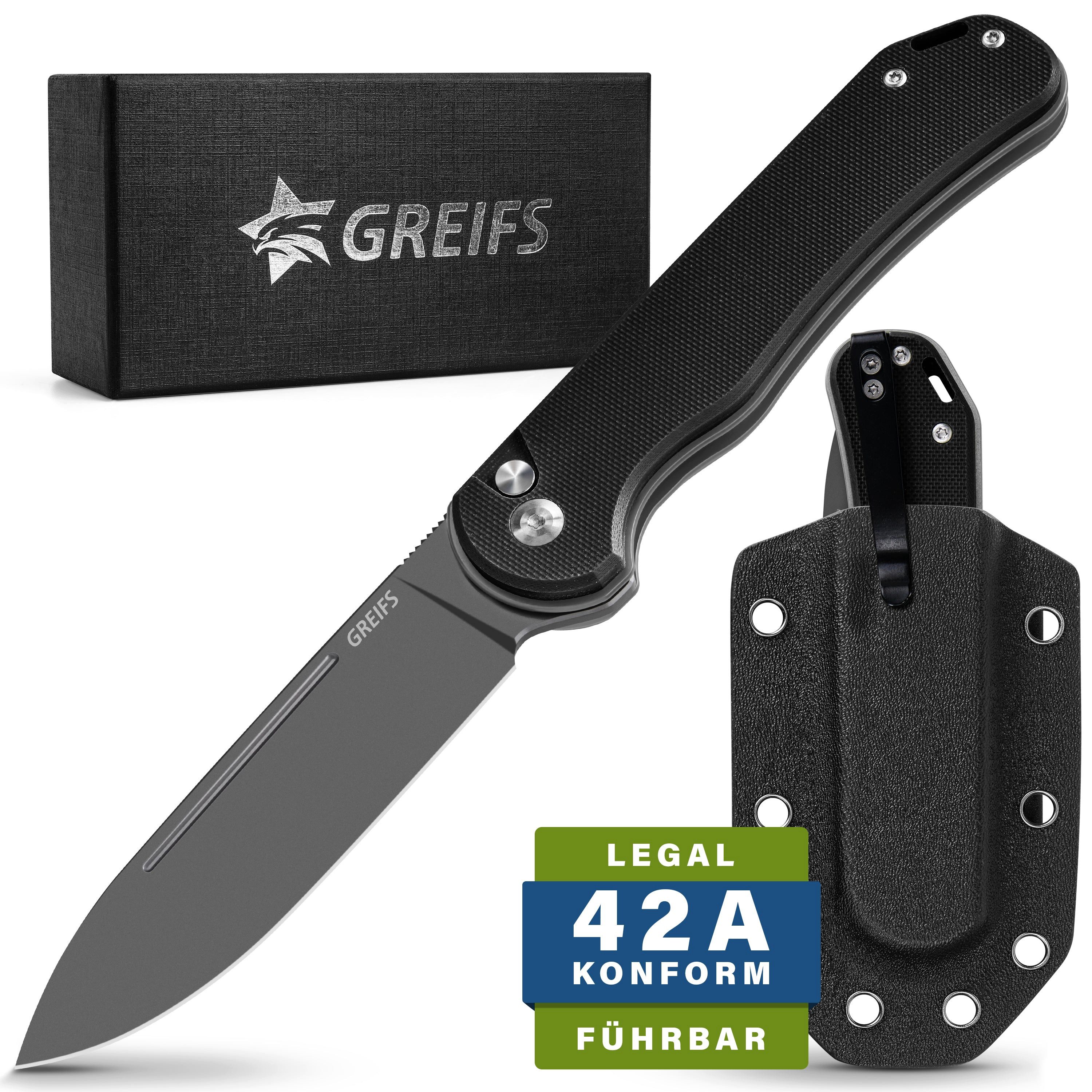 Taschenmesser Paxos (Zweihandmesser) aus D2 Stahl mit Buttonlock und Kydexscheide