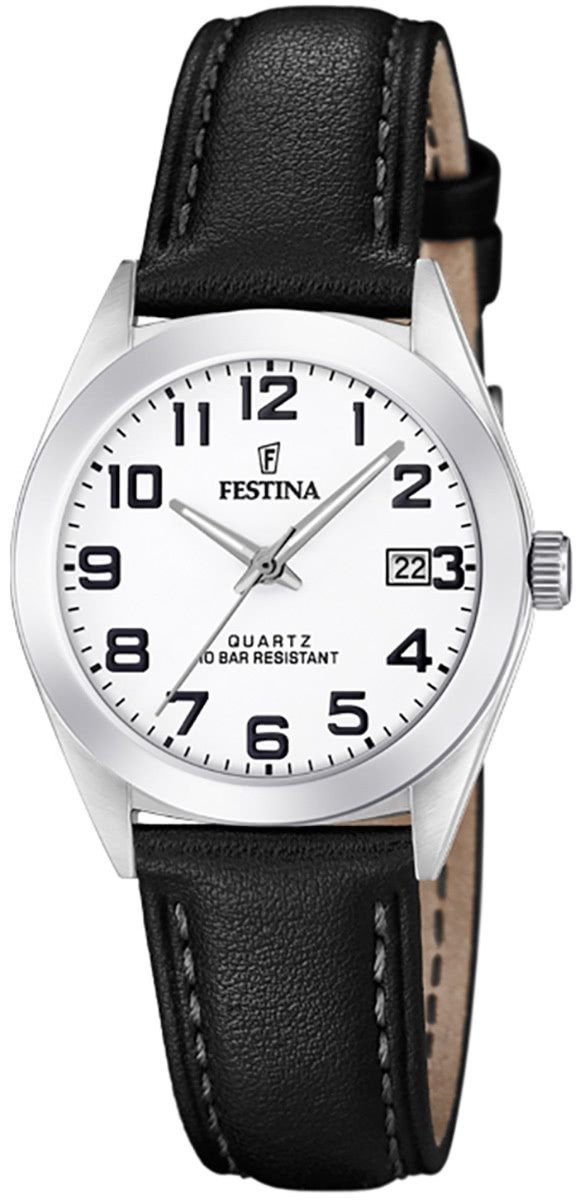Festina Quarzuhr Festina Damen Uhr F20447/1 Analog Leder, (Analoguhr), Damen Armbanduhr rund, Lederarmband schwarz
