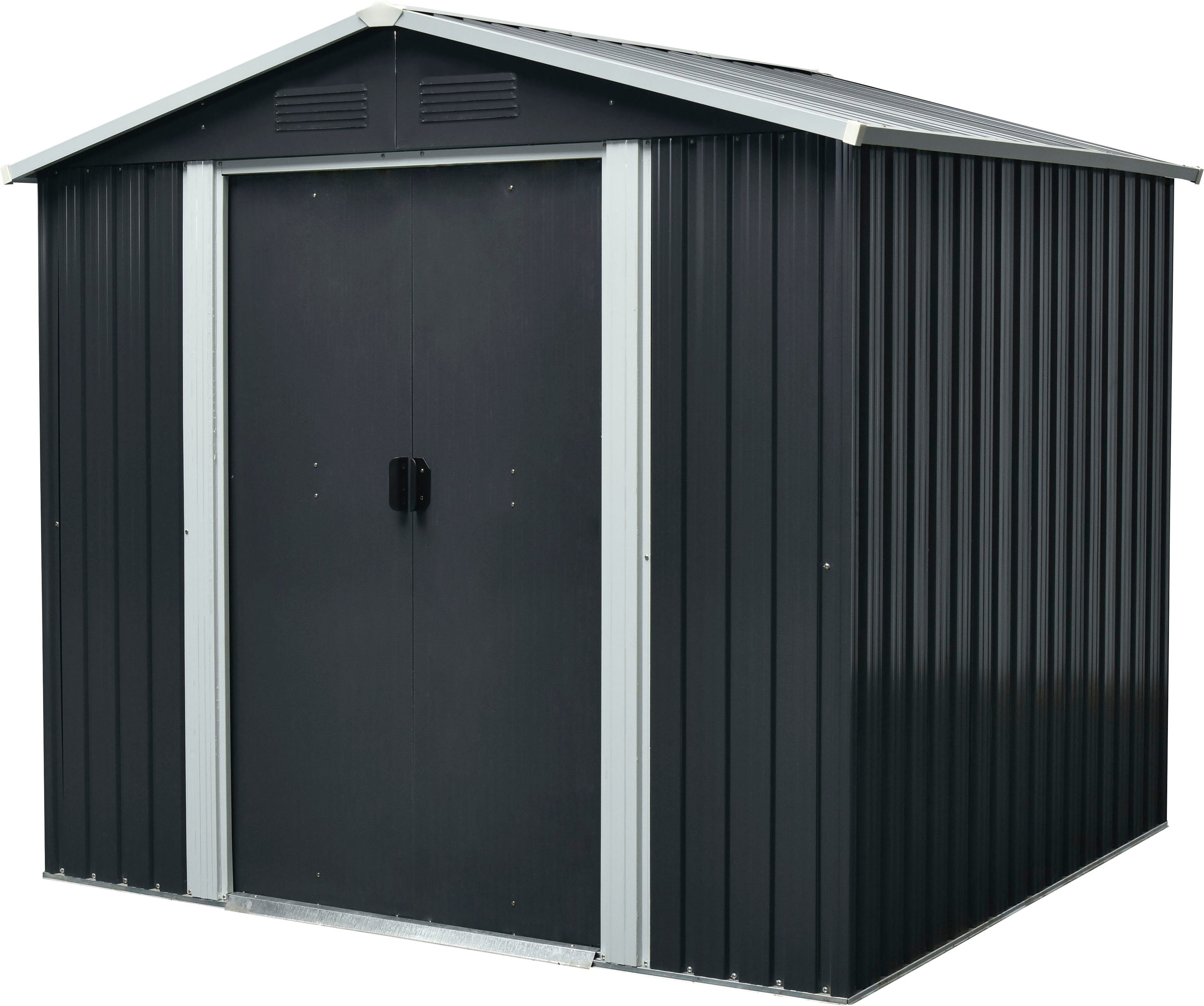 Pergart Gerätehaus Düsseldorf II 86 (GLS), BxT: 226x162 cm, Metall, mit Satteldach und integrierter Schiebetür, schiefer/creme