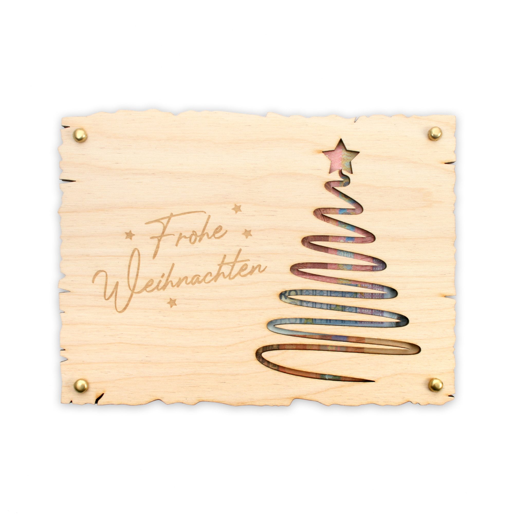 Kreative Feder Glückwunschkarte „Frohe Weihnachten“ - Glückwunsch-Karte aus Holz zur Weihnachtszeit, Geschenk-Karte für Geldgeschenke; Размер ca.: 14,6 x 19,7cm