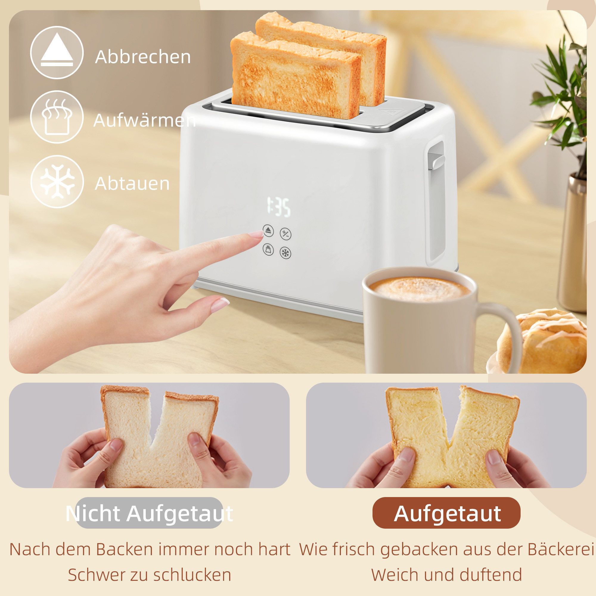 HOMCOM Toaster Wasserkocher Set Edelstahl 1,5L automatisch mit Abschaltung, 2 Schlitze, für 2 Scheiben, 2200 W, 7 Bräunungsstufen, schnelles Kochen, Weiß – Bild 5 von 5