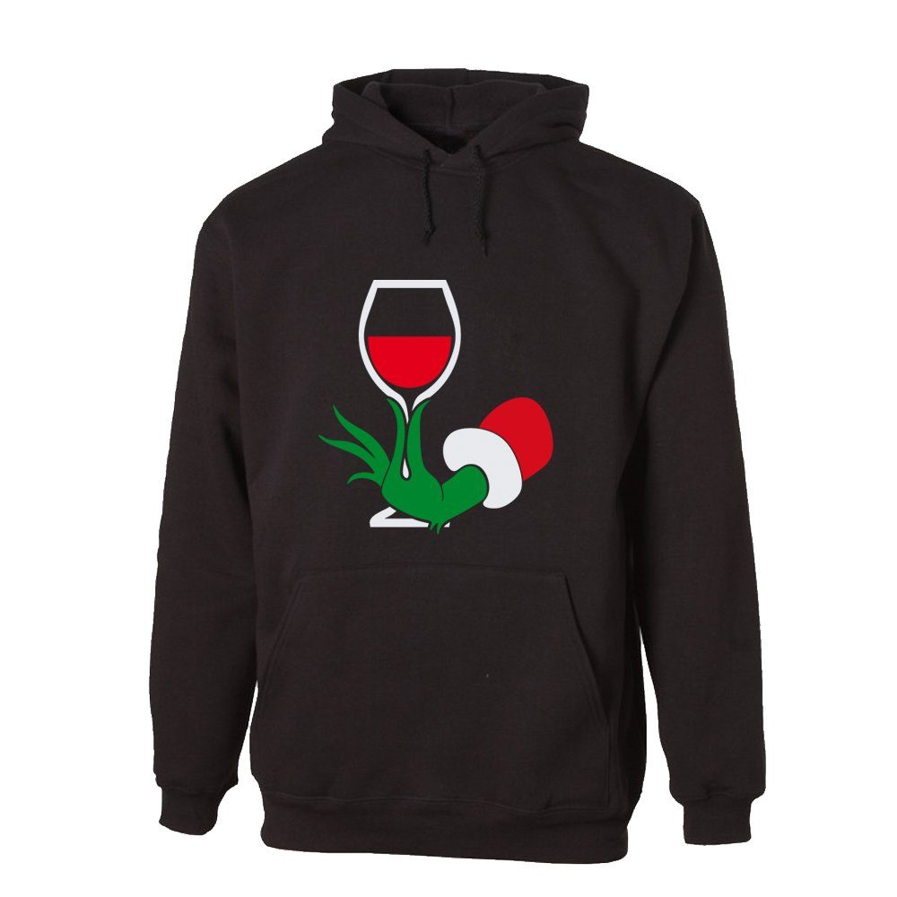 Hoodie "Hand des Weihnachtsmuffels mit Weinglas"