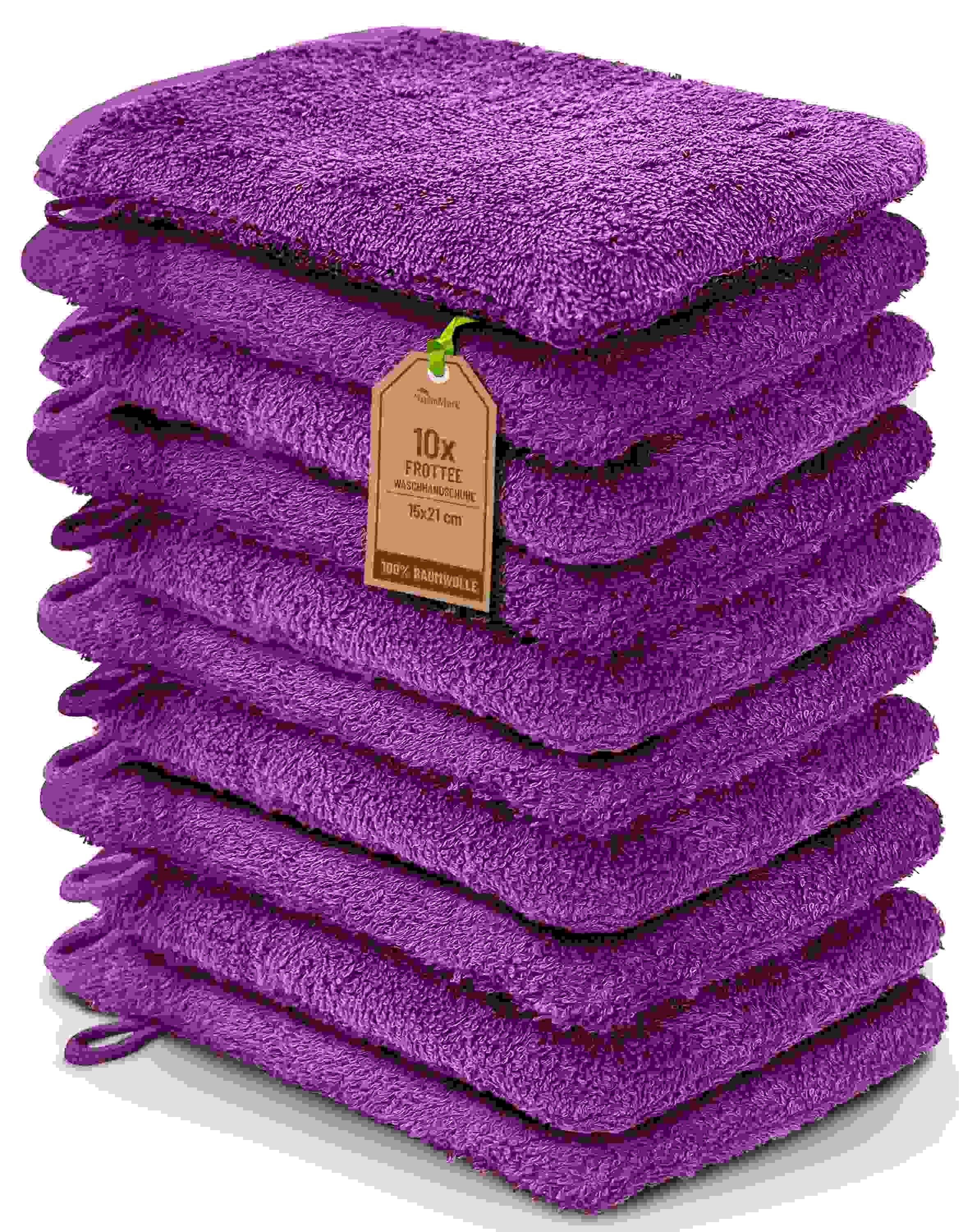 NatureMark Waschhandschuh 10er-Set Frottier Waschhandschuhe, 100% Baumwolle (10-St), Premium Frottier Waschhandschuhe, 15x21cm, Lila