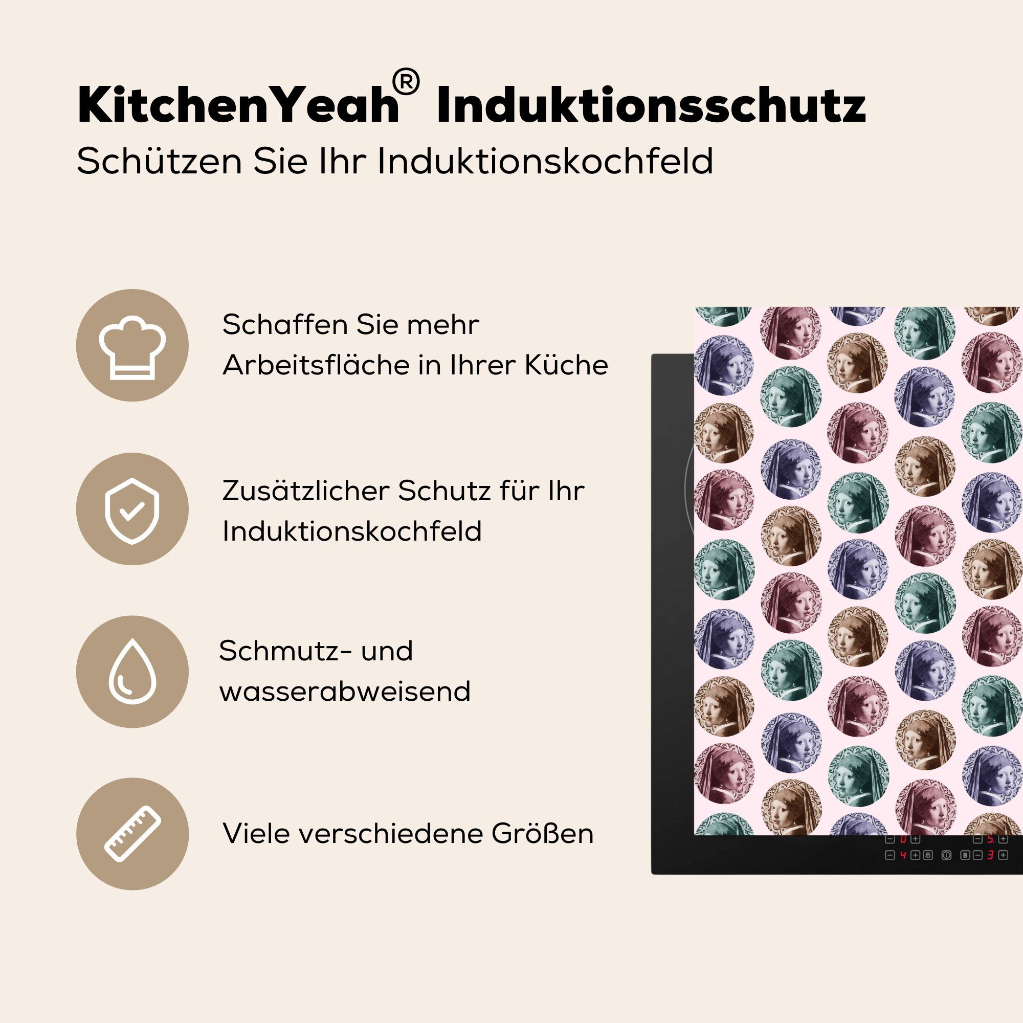 MuchoWow Herdblende-/Abdeckplatte für cm, - with 78x78 - küche a Girl Farben, Pearl tlg), Earring Ceranfeldabdeckung, Muster Arbeitsplatte (1 Vinyl