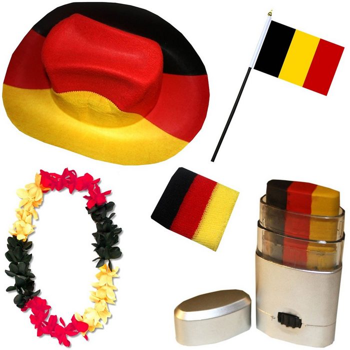 Sonia Originelli Kostüm Fanset Fanartikel Belgien Belgium Hut Blumenkette Schminkstift Fahne