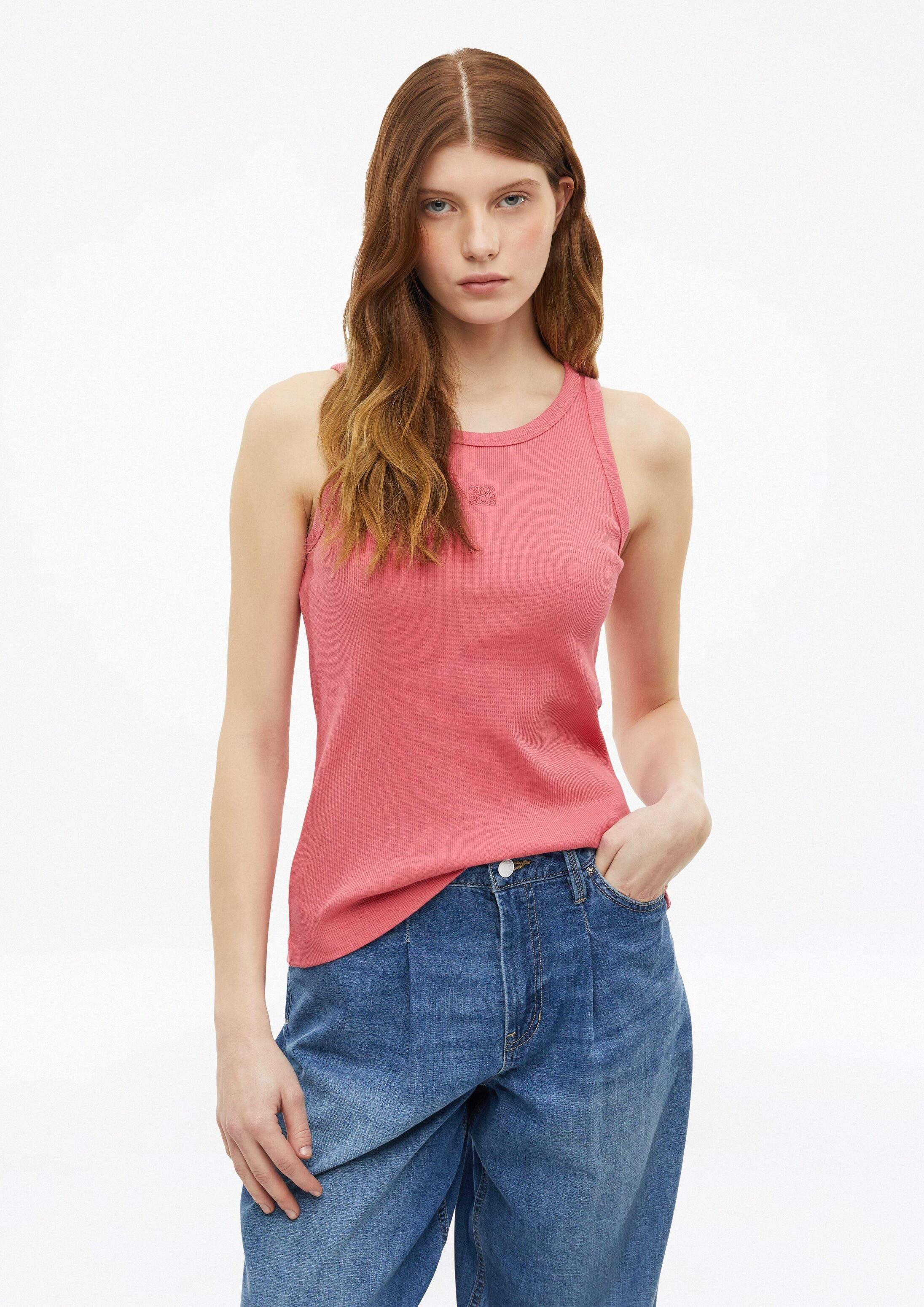 s.Oliver Muscleshirt T-Shirt Geripptes Top im Slim Fit mit Stickerei