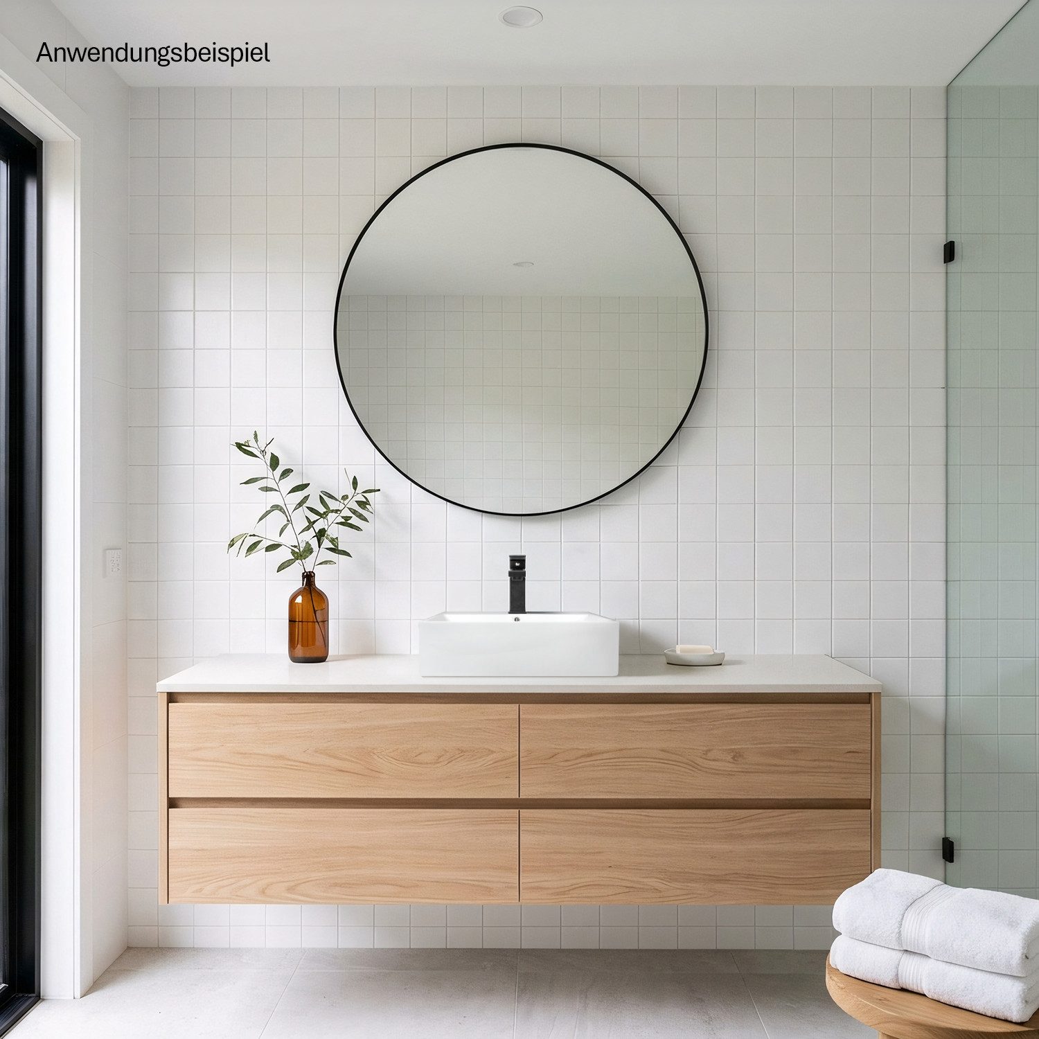 Stabilo Sanitär Waschbecken Hängewaschbecken Weiß eckig 50,5 cm aus Keramik mit Armaturenbank (Komplett-Set, mit Komplettset inkl. Abflussrohr und Abflussstopfe – Bild 3 von 5