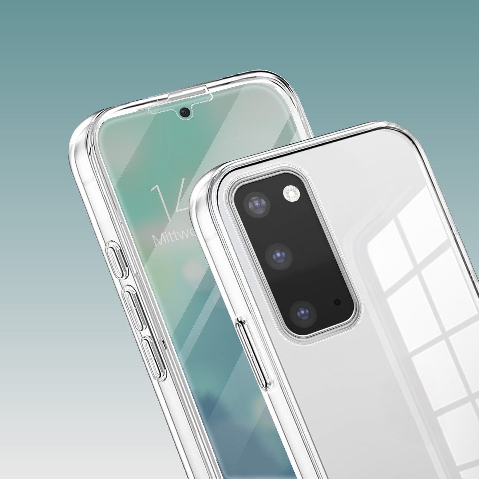 Tec-Expert Handyhülle 360 Grad Hülle für Samsung Galaxy S20 6.2 Zoll, 6.2", Rundum Schutz Cover Case Hülle Transparent