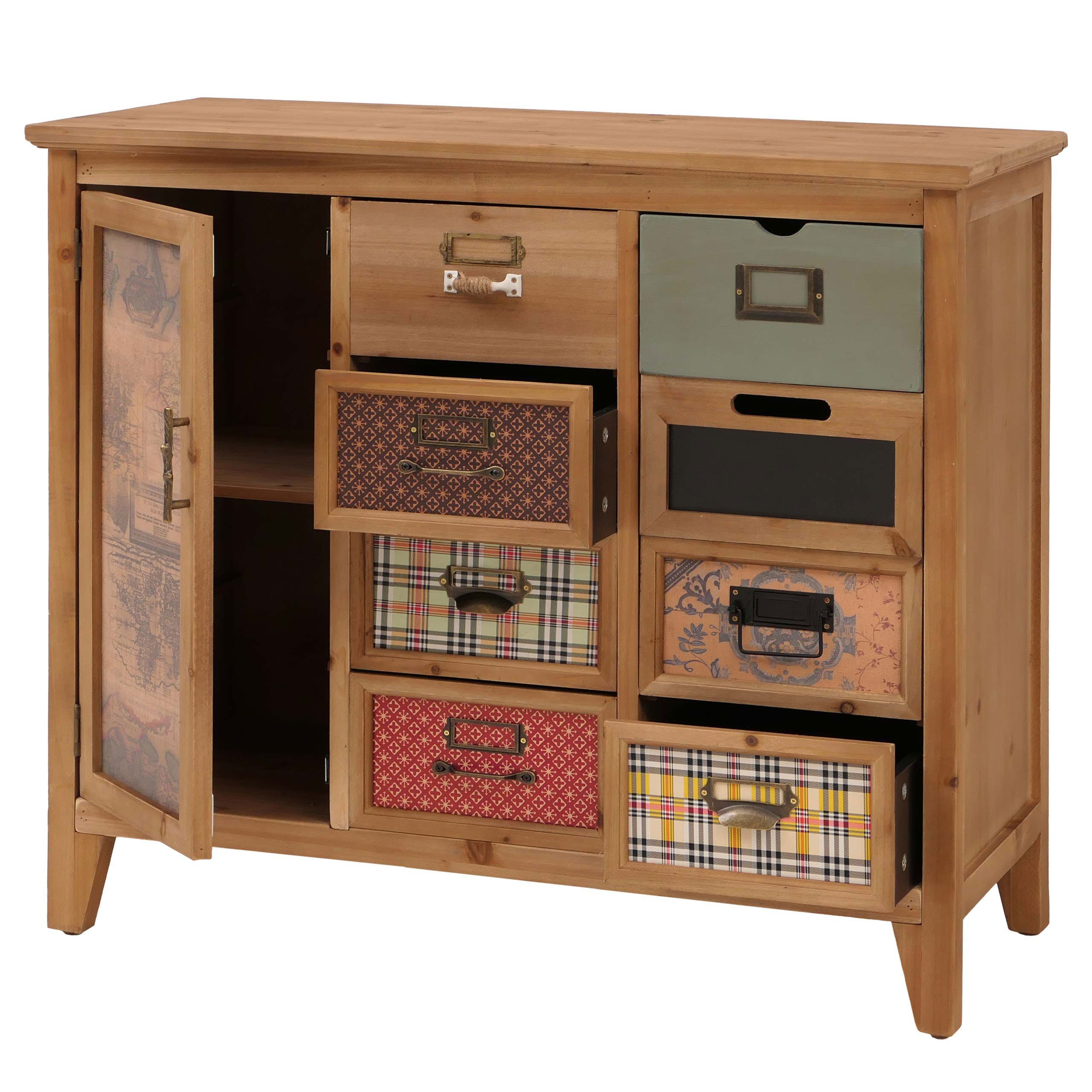 MCW Apothekerschrank MCW-O63-MU Schubladenfronten im Mix aus Mustern und Farben, mit Etikettenhaltern