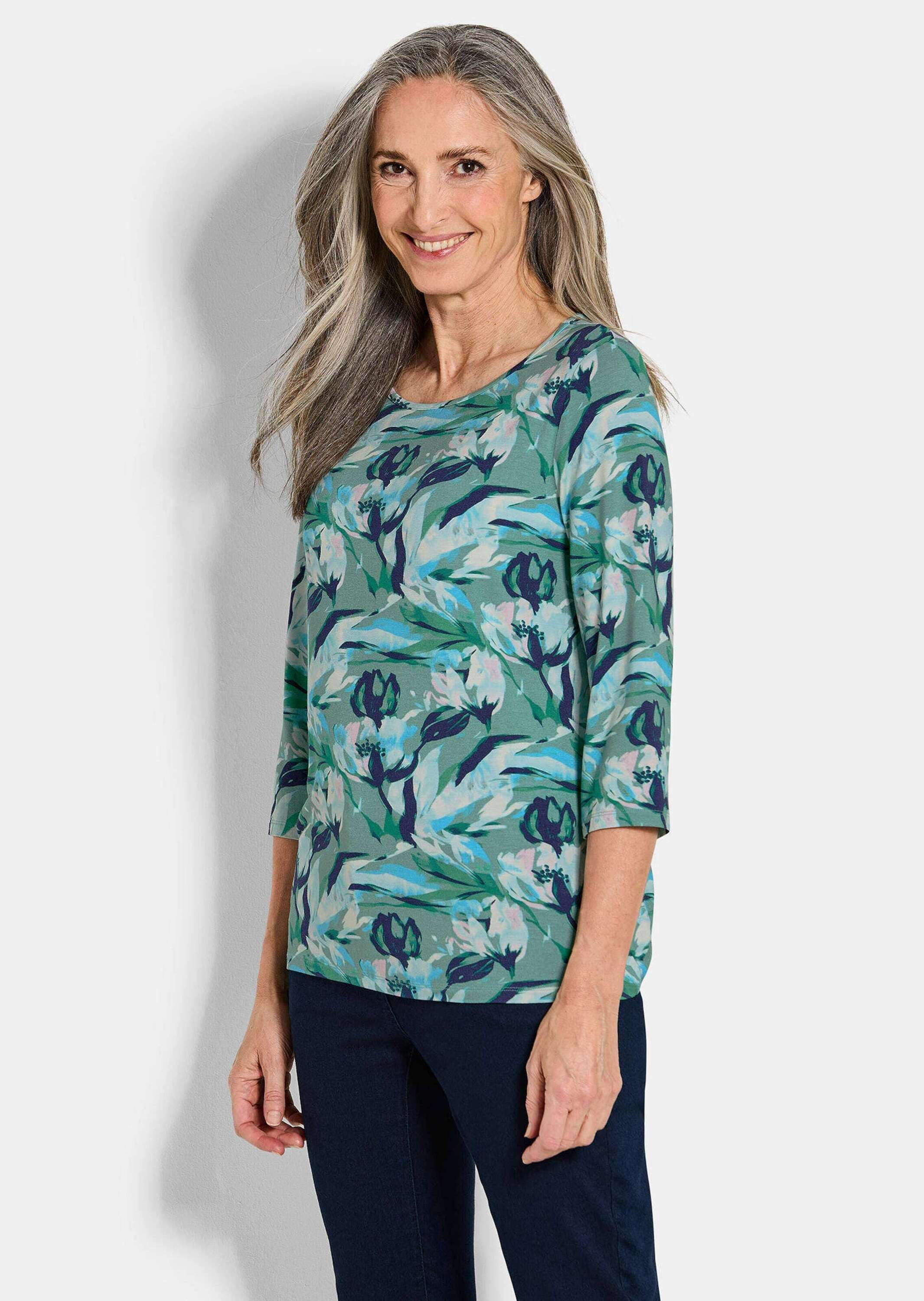 Print-Shirt Viskoseshirt floral, U-Boot-Ausschnitt