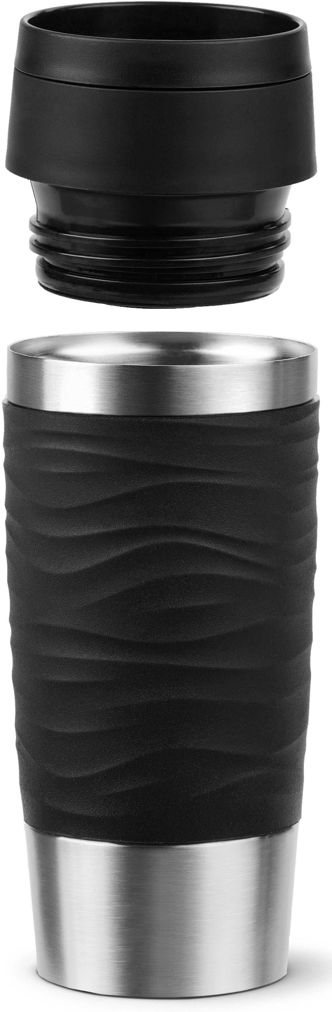 Emsa Thermobecher Travel Mug Classic Wave, Edelstahl, Kunststoff, Silikon, 100% dicht, spülmaschinenfest, 360°-Trinköffnung