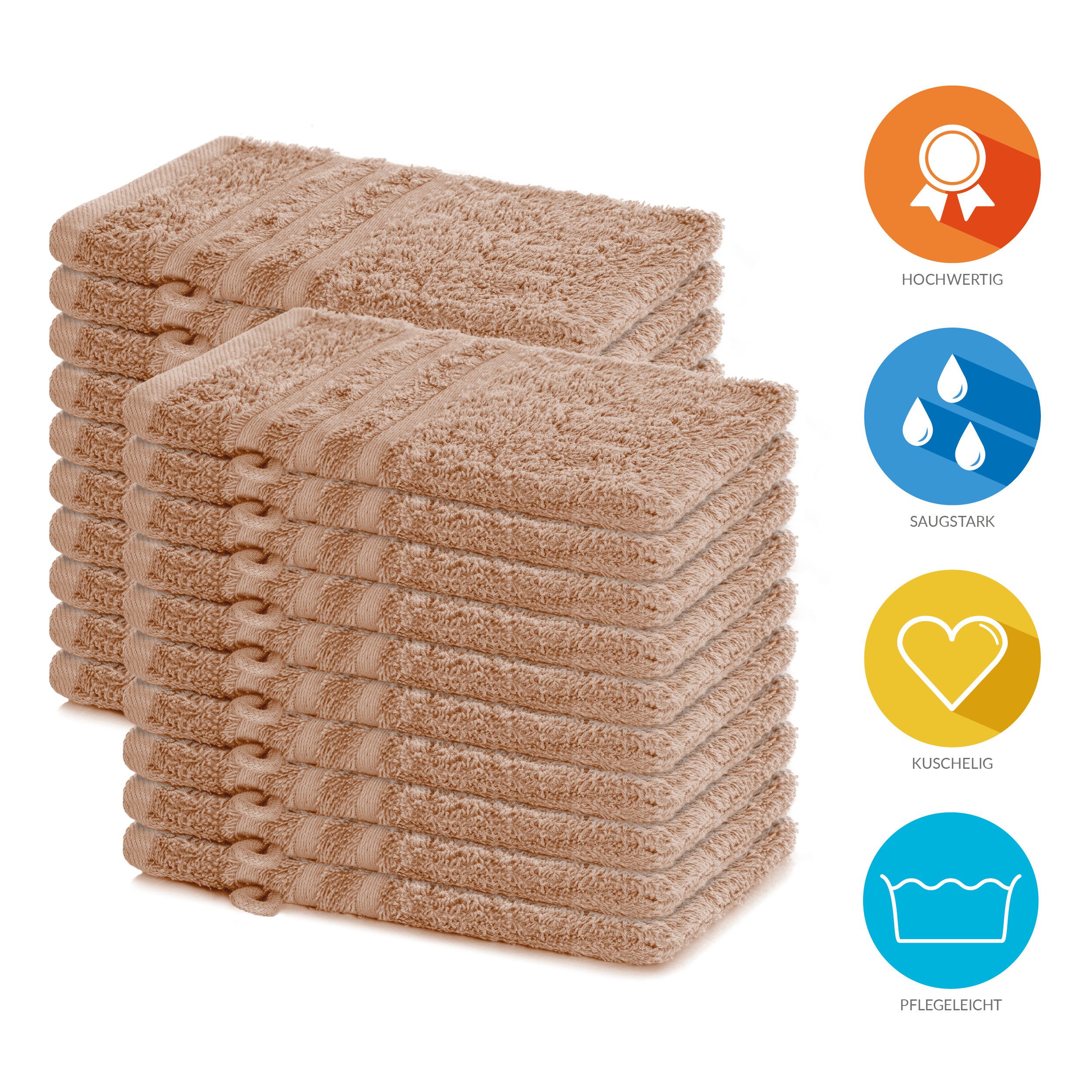 Lavea Waschhandschuh 20er Set Waschhandschuhe, 15 x 21 cm, Elena-Frottierserie, Waschlappen, (20-St), 500 g/m² Frottier, weich & saugstark, pflegeleicht