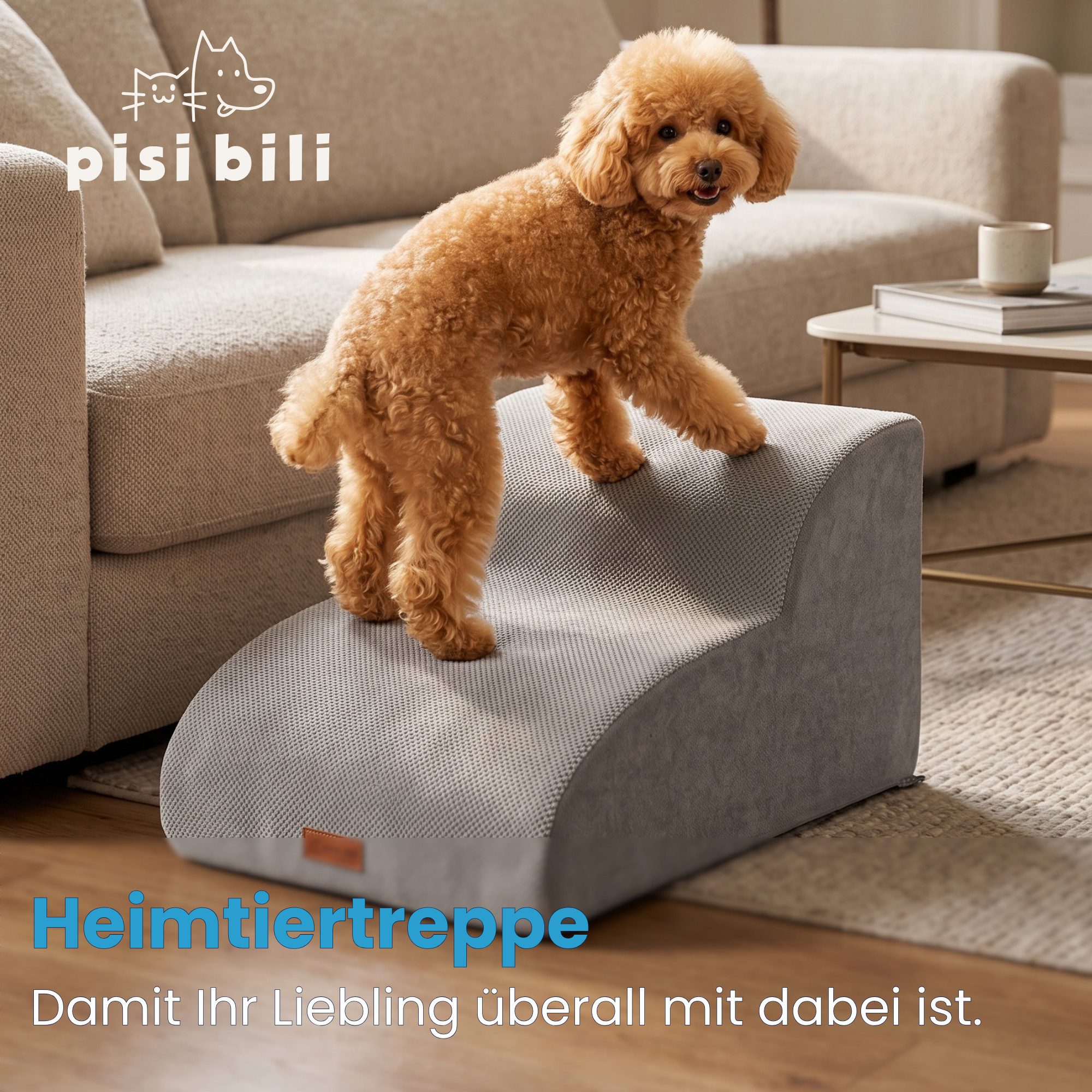 Pisi & Bili Hunderampe, Hundetreppe, 2/3/4 Stufen Katzentreppe, Haustiertreppe, Rutschfest, Waschbar