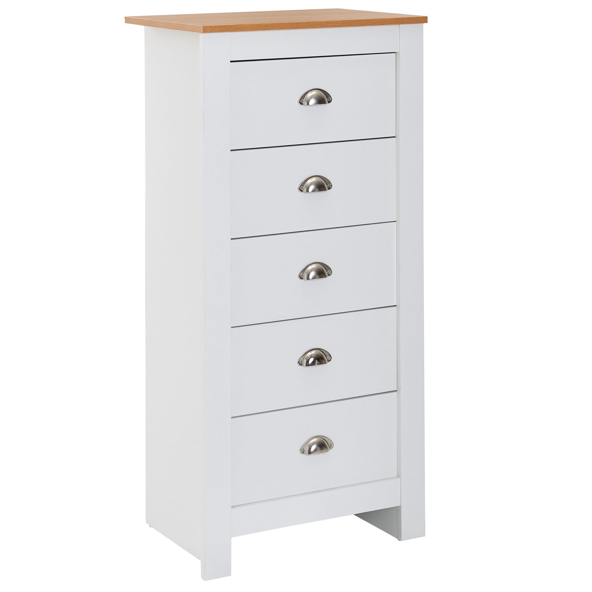 Wohnling Kommode WL6.379 Sideboard Weiß / Eiche 53x114x39 cm Anrichte Schubladen (5 Schubladen 53x114x39 cm Sideboard Weiß / Eiche), Design Anrichte Modern, Schubladenkommode Hoch