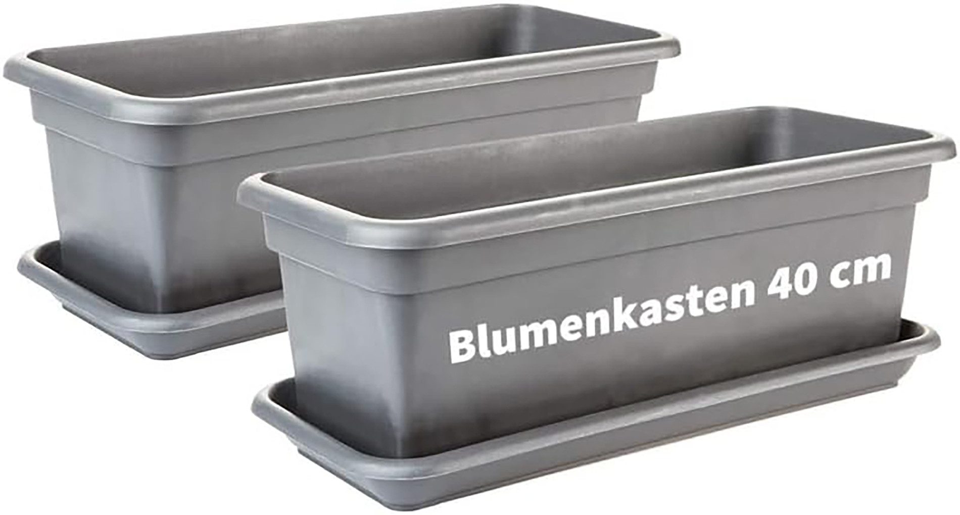 2friends Blumenkasten 2er Set Balkon Blumenkasten Set 40cm mit Untersetzer, Blumenkaesten in Anthrazit