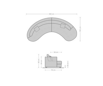 DELIFE Wohnlandschaft Napoli, Hellgrau Weiss 300x95cm Rundsofa inkl. Kissen Sofa