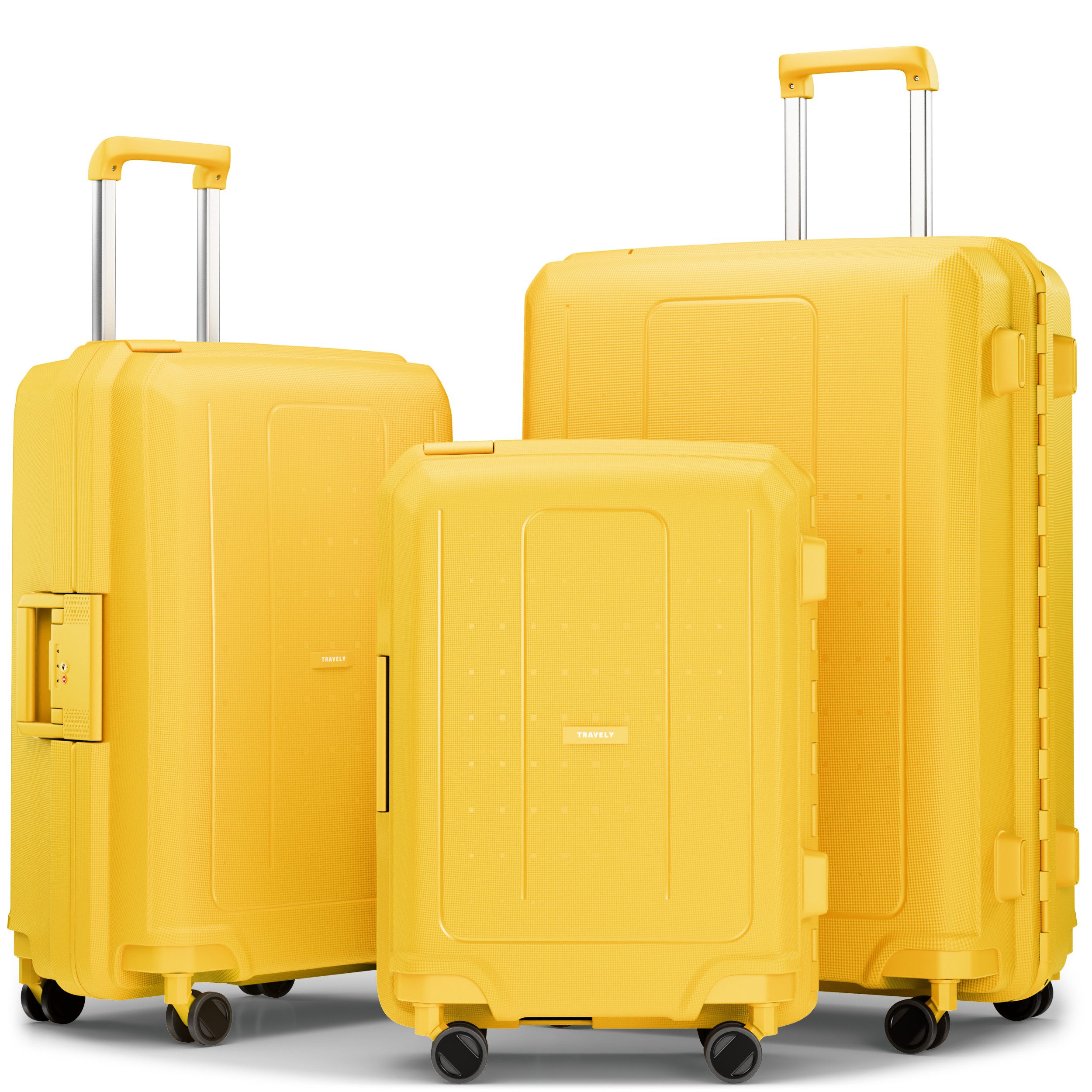 Travely Koffer Polypropylen Koffer Set - 3 teiliges Kofferset, XL + L + M, 4 Rollen, Designed in Germany, austauschbare Griffe und Rollen