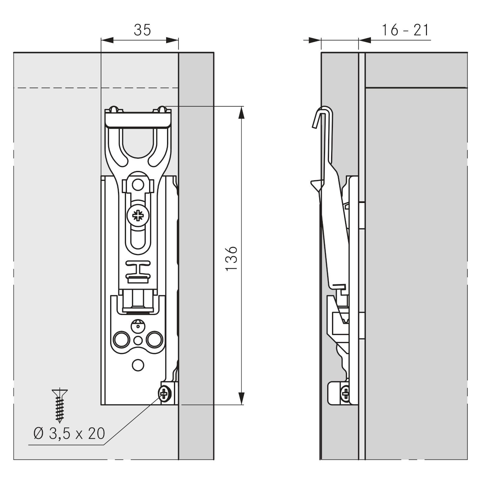 SO-TECH® Montagezubehör verdeckte Schrankaufhänger, verstellbar, Stahl verzinkt, TH6401 Tragkraft/Paar 130 kg mit Aufhängeschiene, 1 Set – Bild 3 von 5
