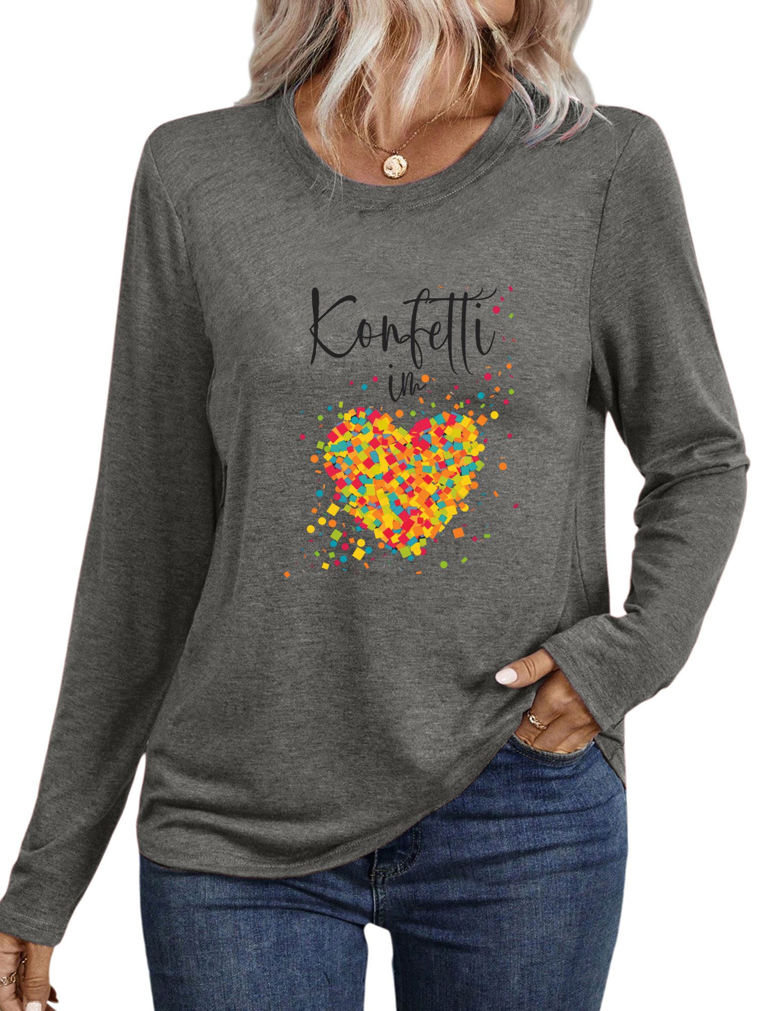 PYLIKE Langarmshirt Shirts Damen Casual Regenbogenherz günstig online kaufen