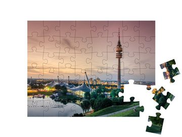 puzzleYOU Puzzle Sonnenuntergang im Olympiapark München, 48 Puzzleteile, puzzleYOU-Kollektionen München, Deutschland, Deutsche Städte