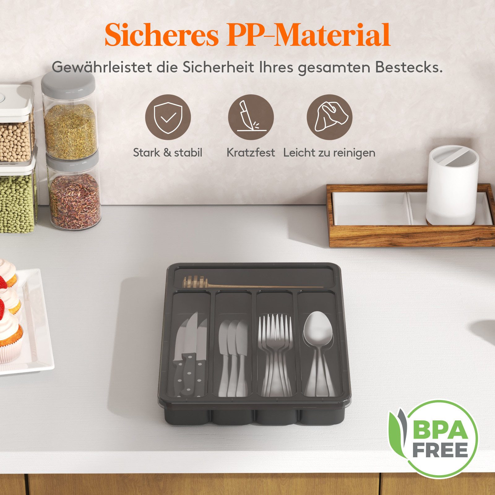 Lifewit Besteckeinsatz Besteckkasten für Schubladen mit Deckel