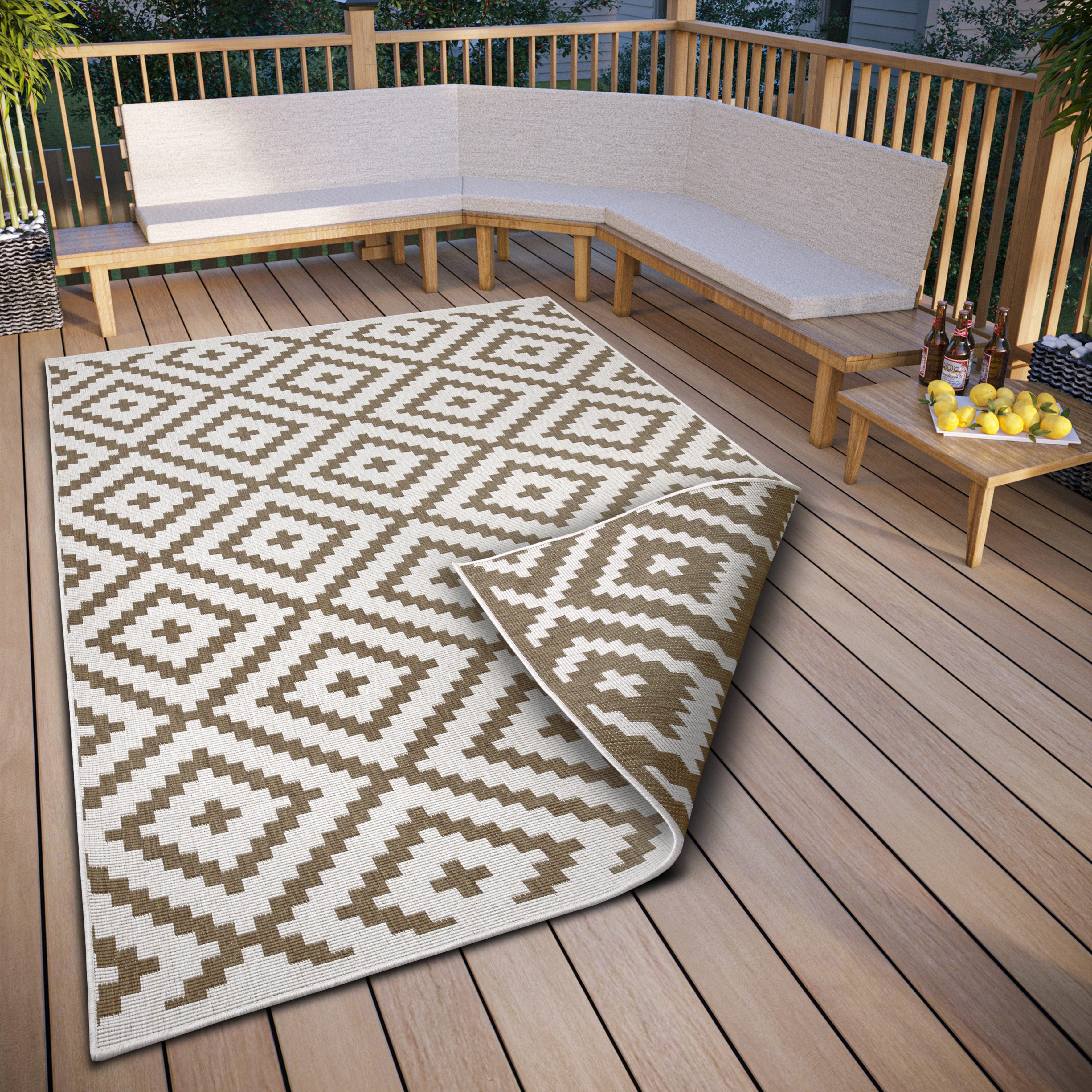 OTTO home Teppich Ronda Wendeteppich, rechteckig, Höhe: 5 mm, Sisal-Optik, Flachgewebe, In- und Outdoor, geometrisches Boho Design