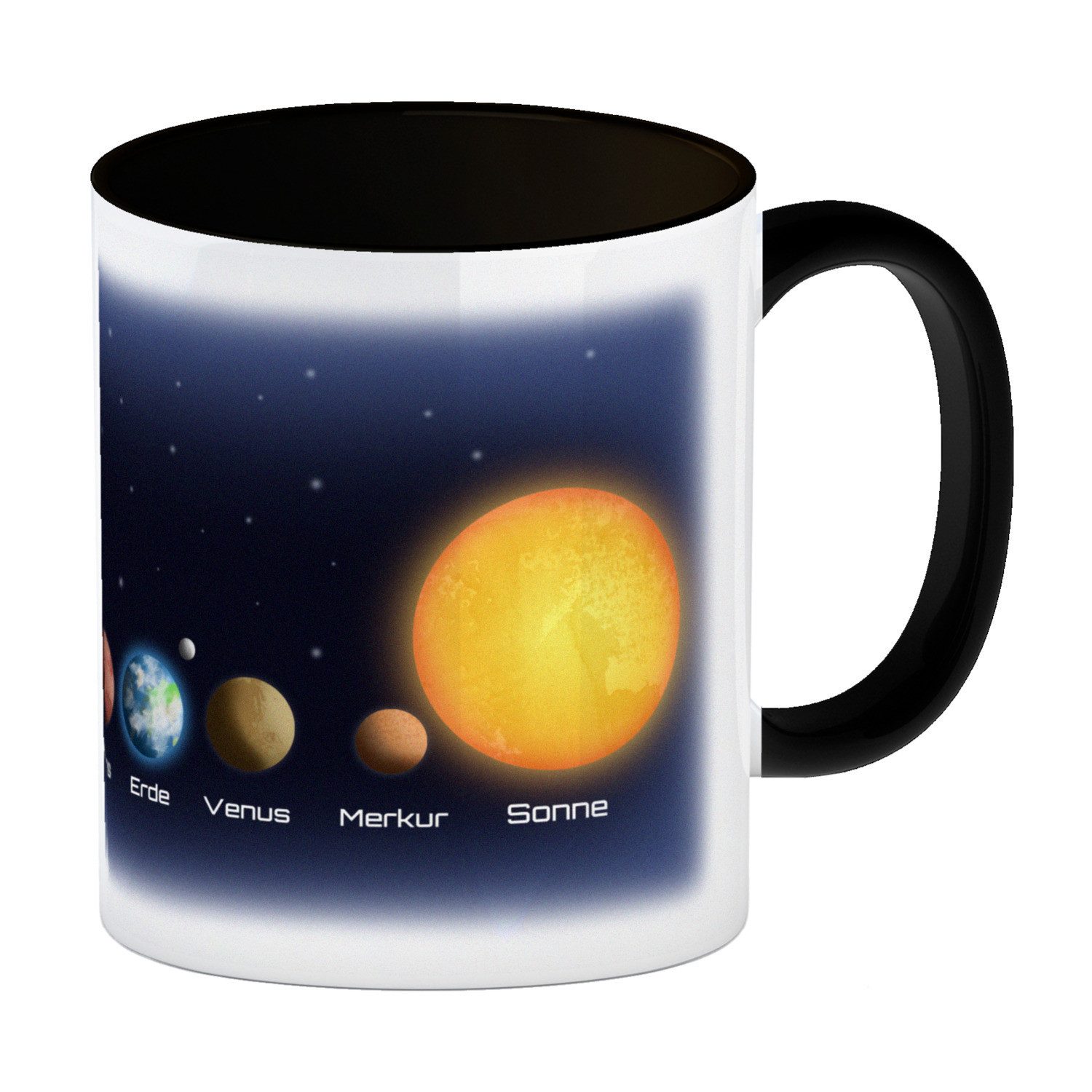 speecheese Tasse Planeten des Sonnensystems Kaffeebecher Schwarz