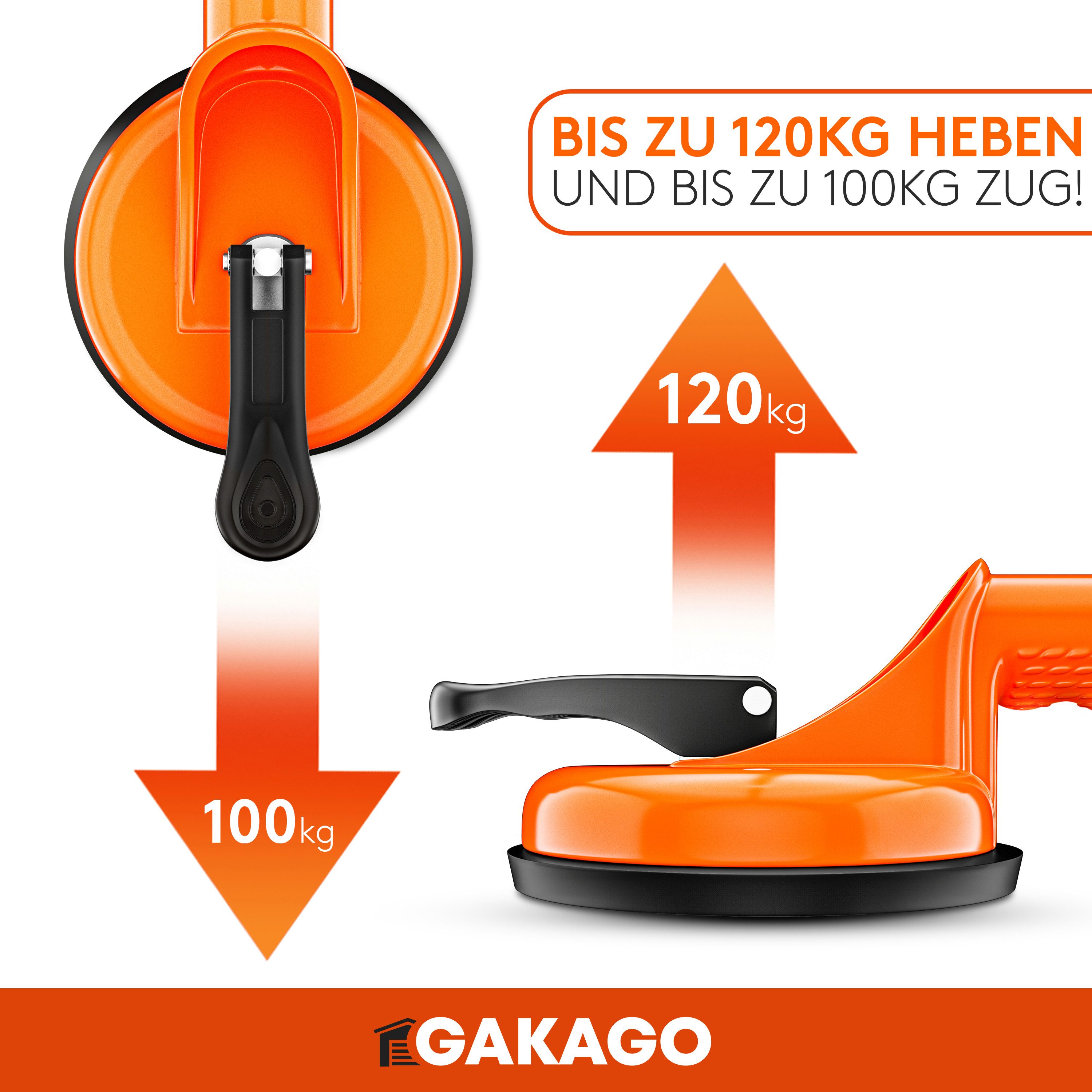 Gakago Doppelsaugheber, max. 120,00 kg Traglast, Set, 2-tlg.], - Saugheber als ergonomischer & rutschfester Vakuumheber