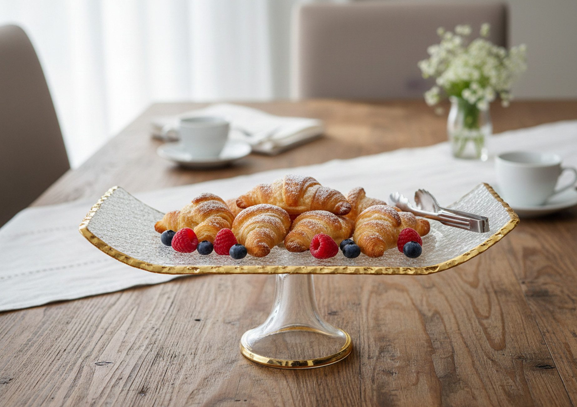 Schäfer Elektronik Servierplatte mit Fuß & Goldrand, aus hochwertigem Glas - 32 x 14,5 x 13 cm, Glas, (1-tlg), mit Goldrad, 32 x 14,5 x 13 cm, mit Standfuß