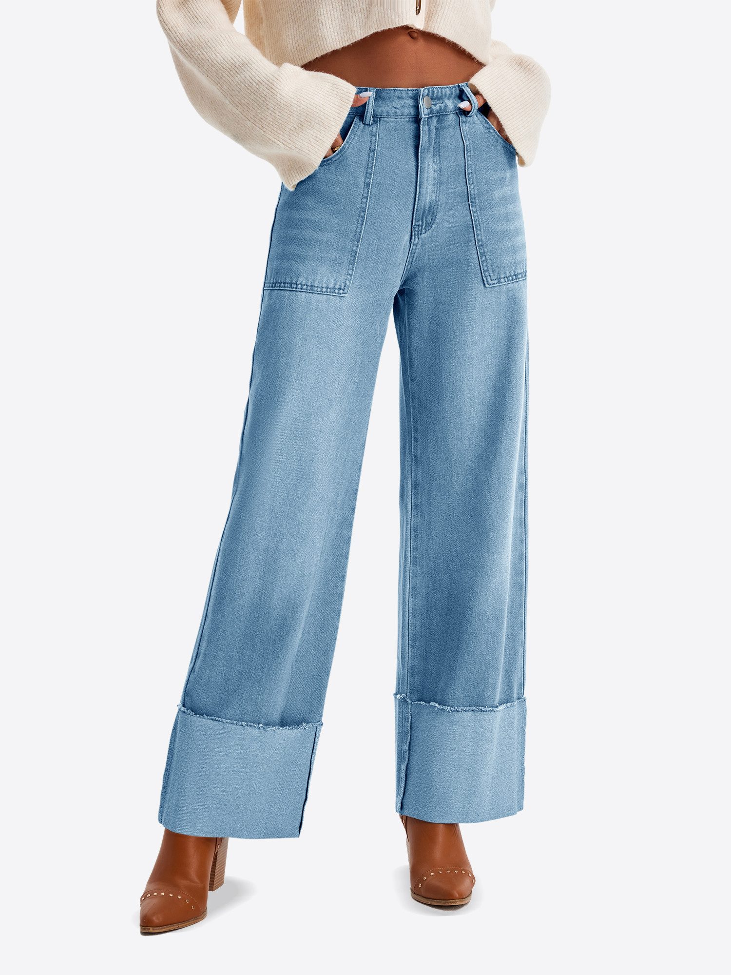 Imily Bela Regular-fit-Jeans Damen Jeans locker geschnittene gerade (Packung, 1-tlg., 1per-Pack) krempelbar