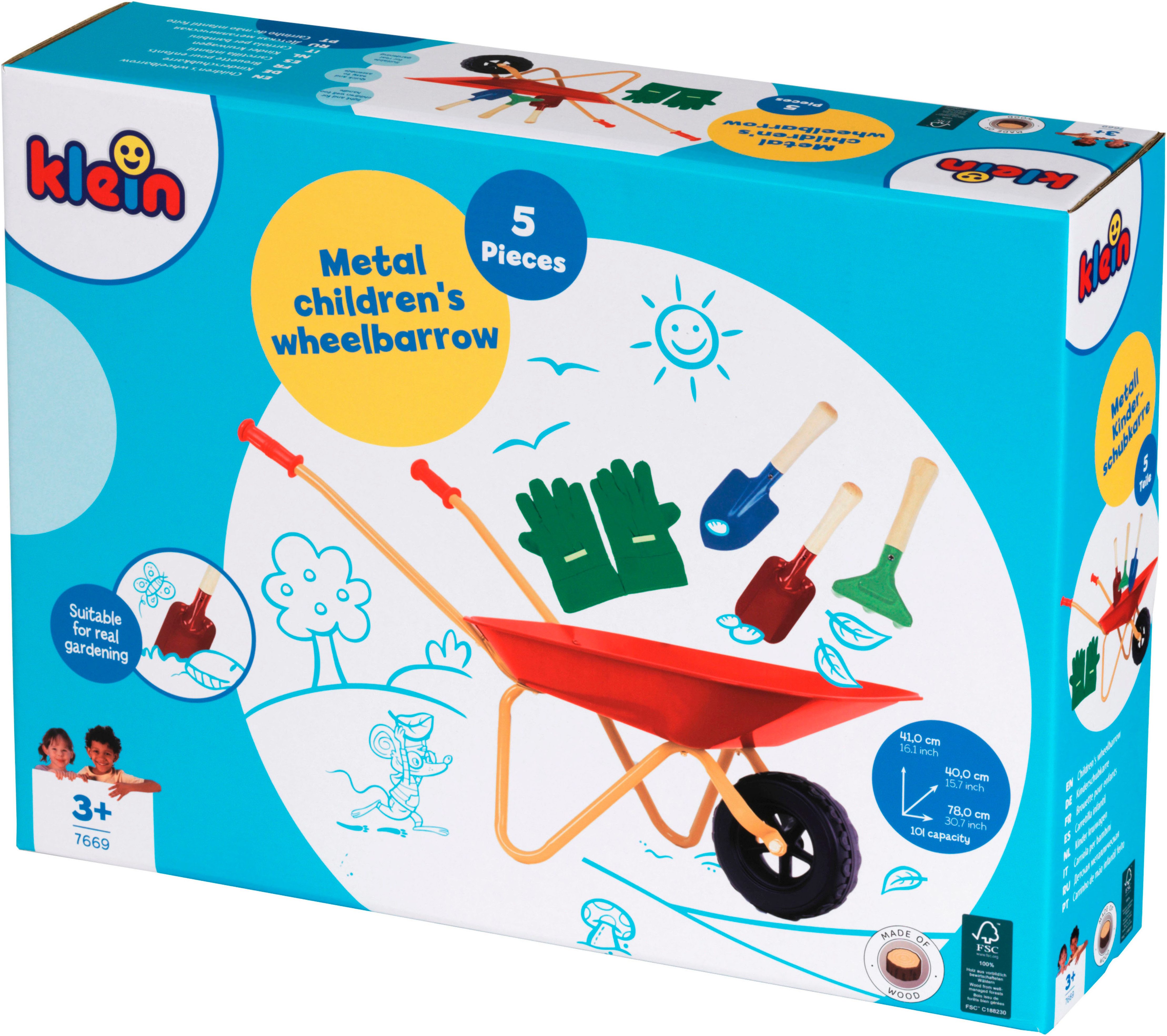 Klein Schubkarre Metallschubkarre mit Zubehör, für Kinder, aus Metall