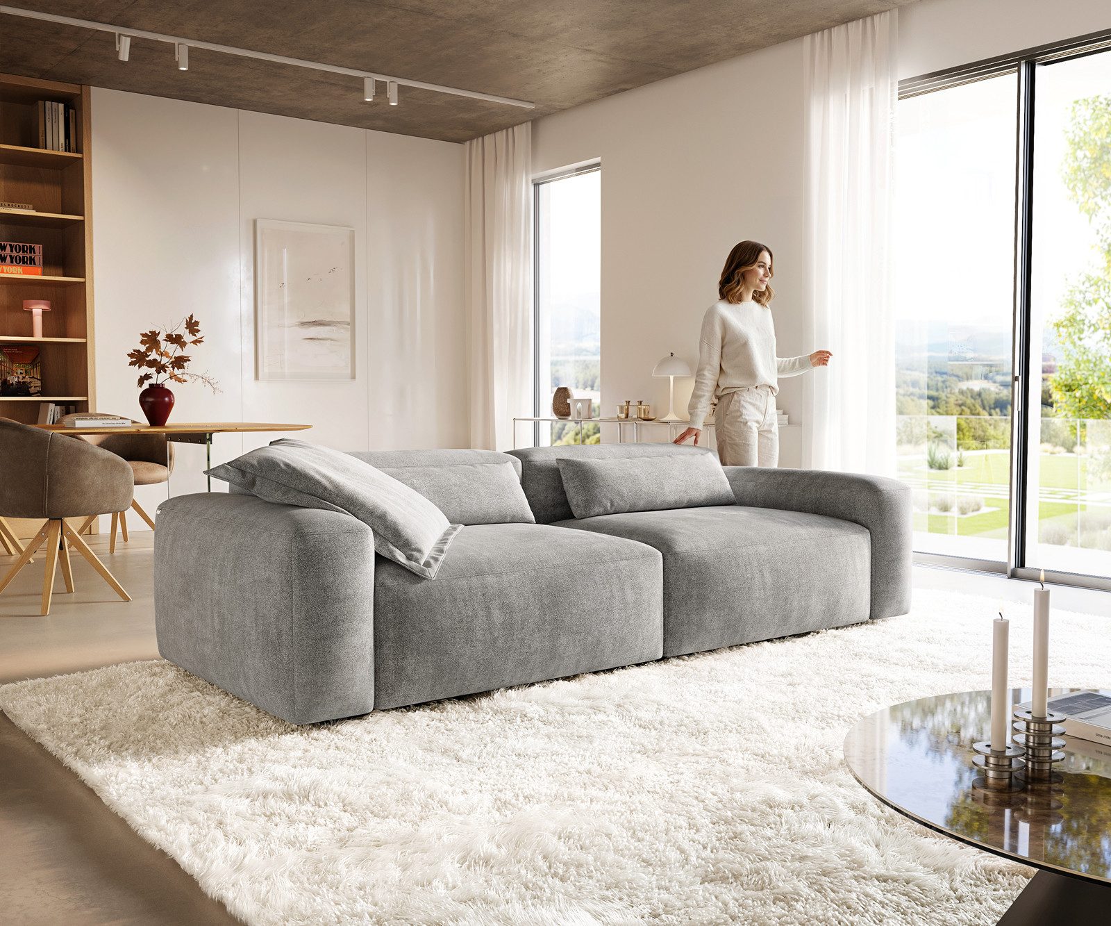 DELIFE Sofa Freestyle, Freestyle Pure Strukturstoff Soft Grau 280x110 cm