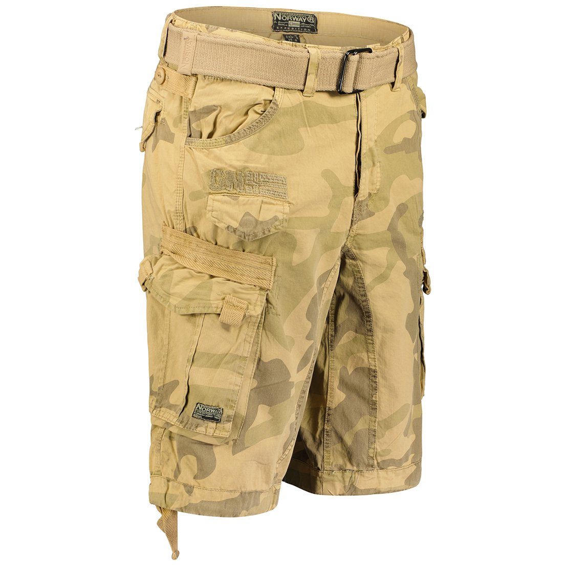 (1-tlg) Cargoshorts Biege Hose Mit Gürtel Brpanoramique Camo Geographical Norway kurze Herren