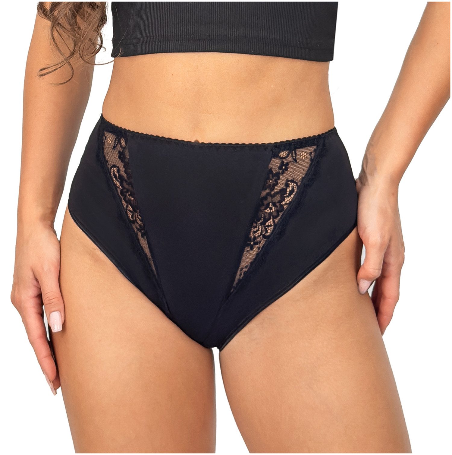 Donna Taillenslip 238 (2-St) Damen 2er Pack Taillen Slips Unterhosen florale Spitze Baumwolle