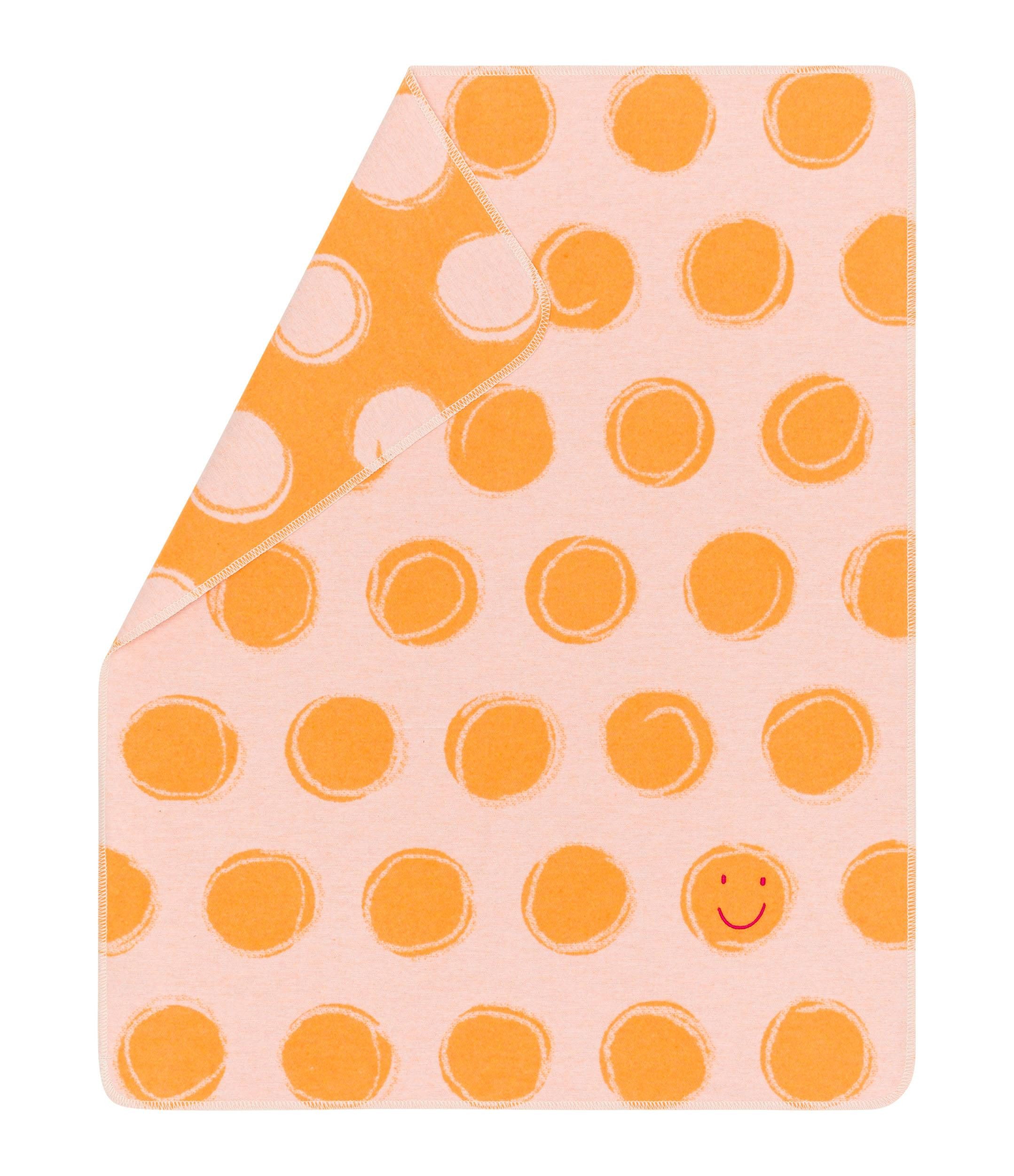 Babydecke Happy Faces mit Stick 90x70cm 85% Baumwolle, 8% Viskose, 7% Polyacryl, DAVID FUSSENEGGER, für Babybett, Kinderwagen oder unterwegs
