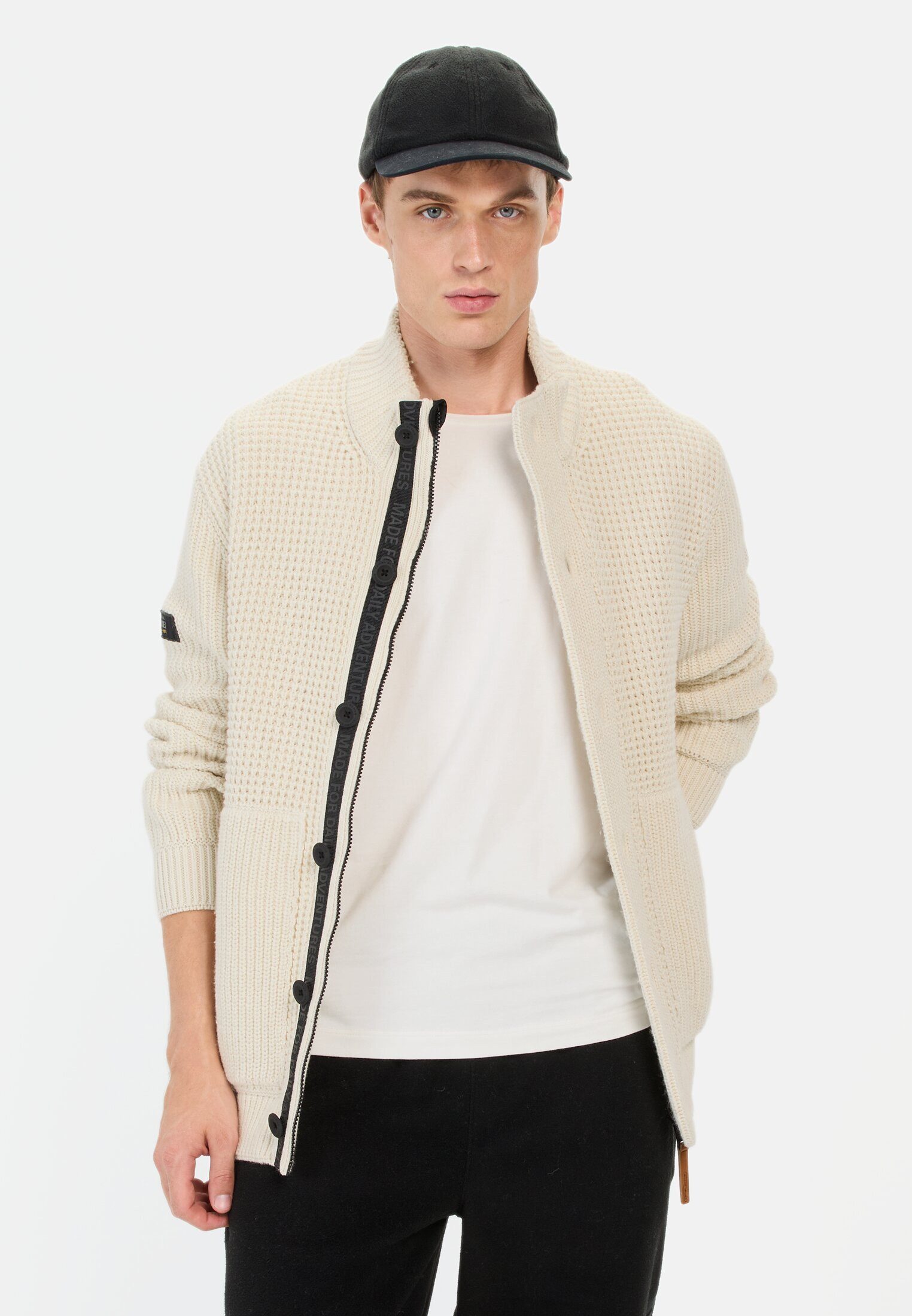 camel active Strickjacke mit verstecktem Reißverschluss Stehkragen