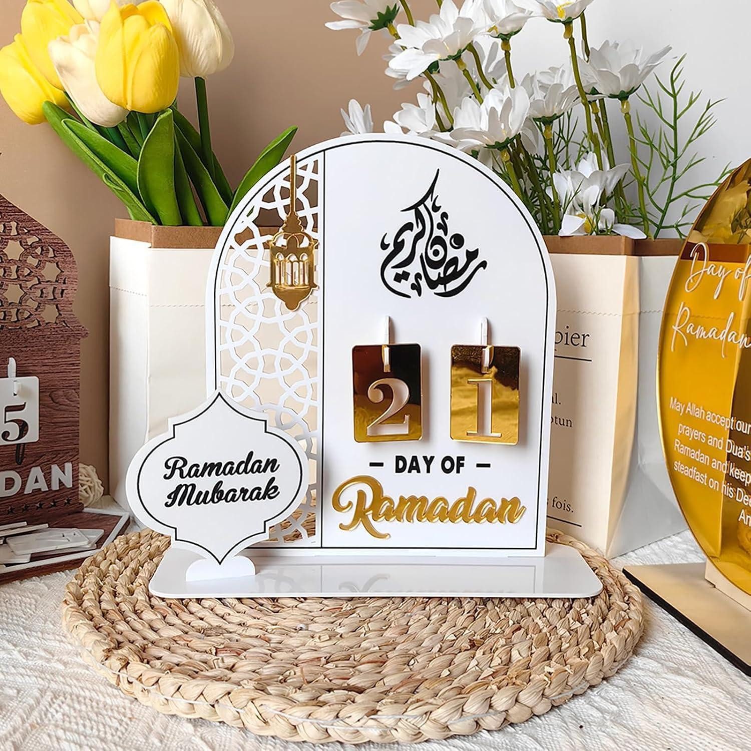 LuxusKollektion Adventskalender Adventskalender Ramadan Countdown Acryl Ornament Eid weiß+gold